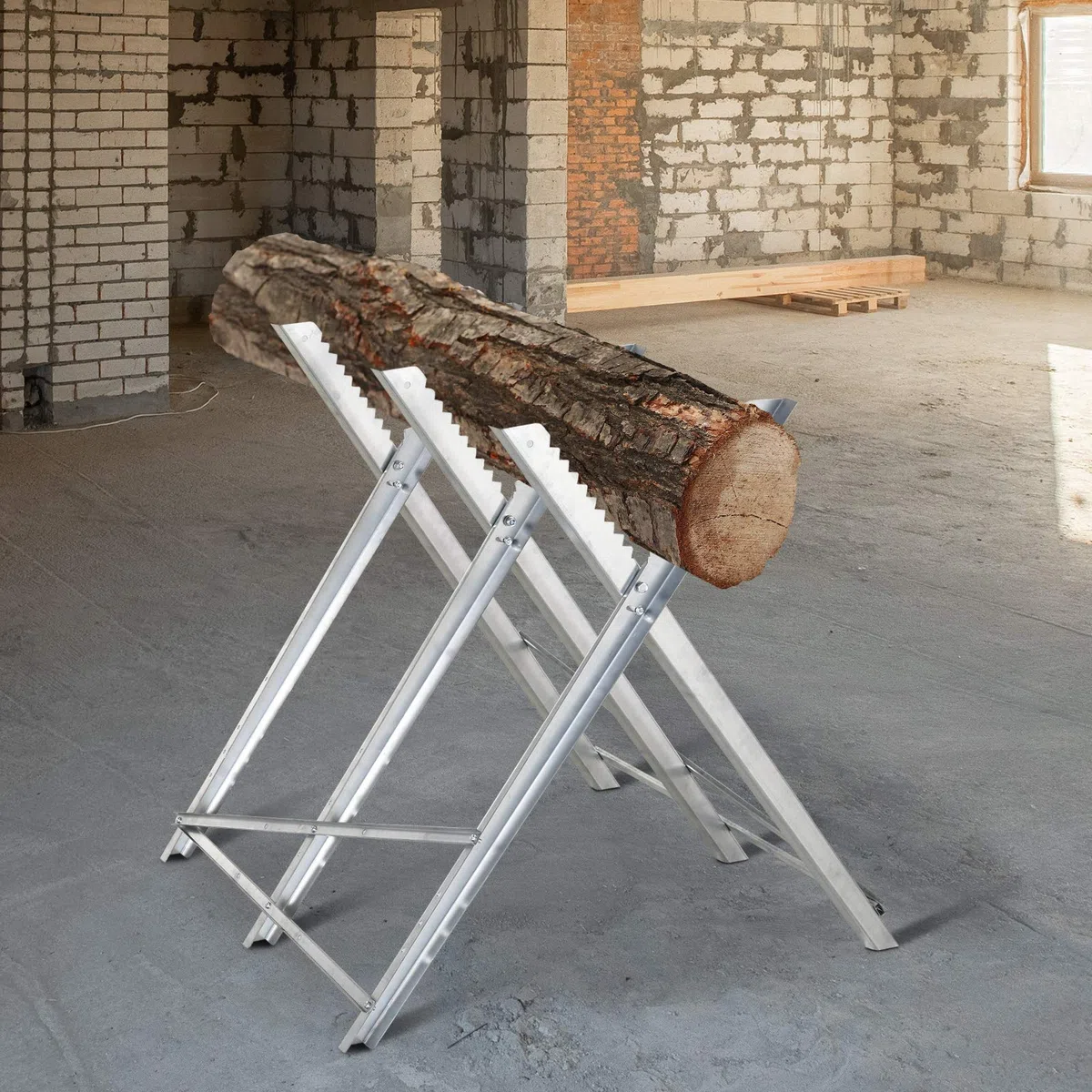 DURHAND Caballete para Sierra Plegable Caballete Motosierra con Estructura Triangular de Metal Soporte para Leña Carga 100 kg 83x83x79 cm Plata