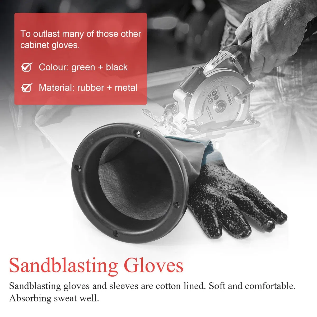 Guantes de chorro de piezas 60 cm con anillos en O para cabina de chorro de