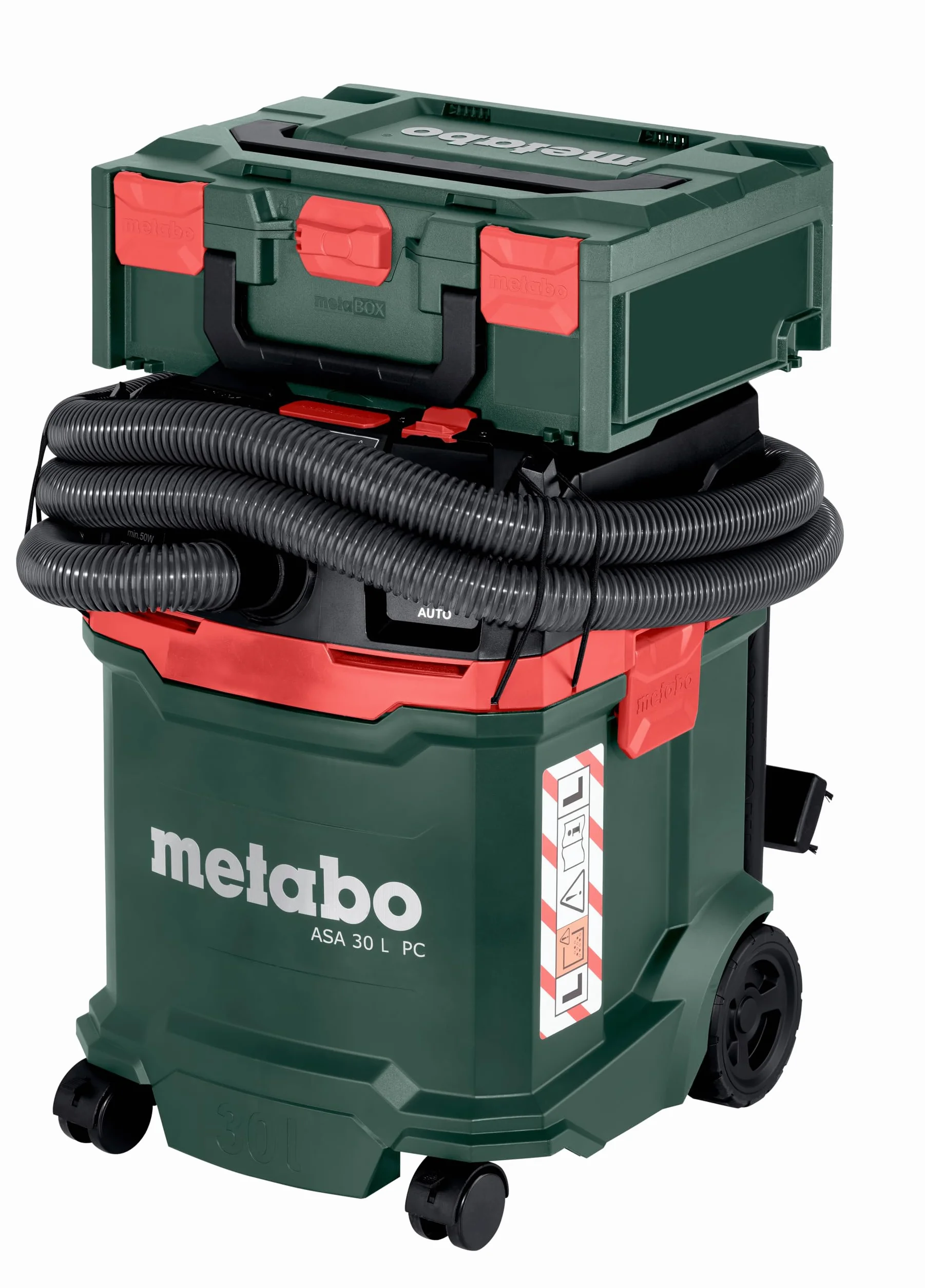 metabo Aspirador Seco/húmedo ASA 30 L PC (1.200 W, Caudal de Aire 4.200 L/min, 225 hPa, Depósito 30L, Interruptor PressClean, Accesorios con Sistema Quick, Apilable y Acoplable con Metabox)