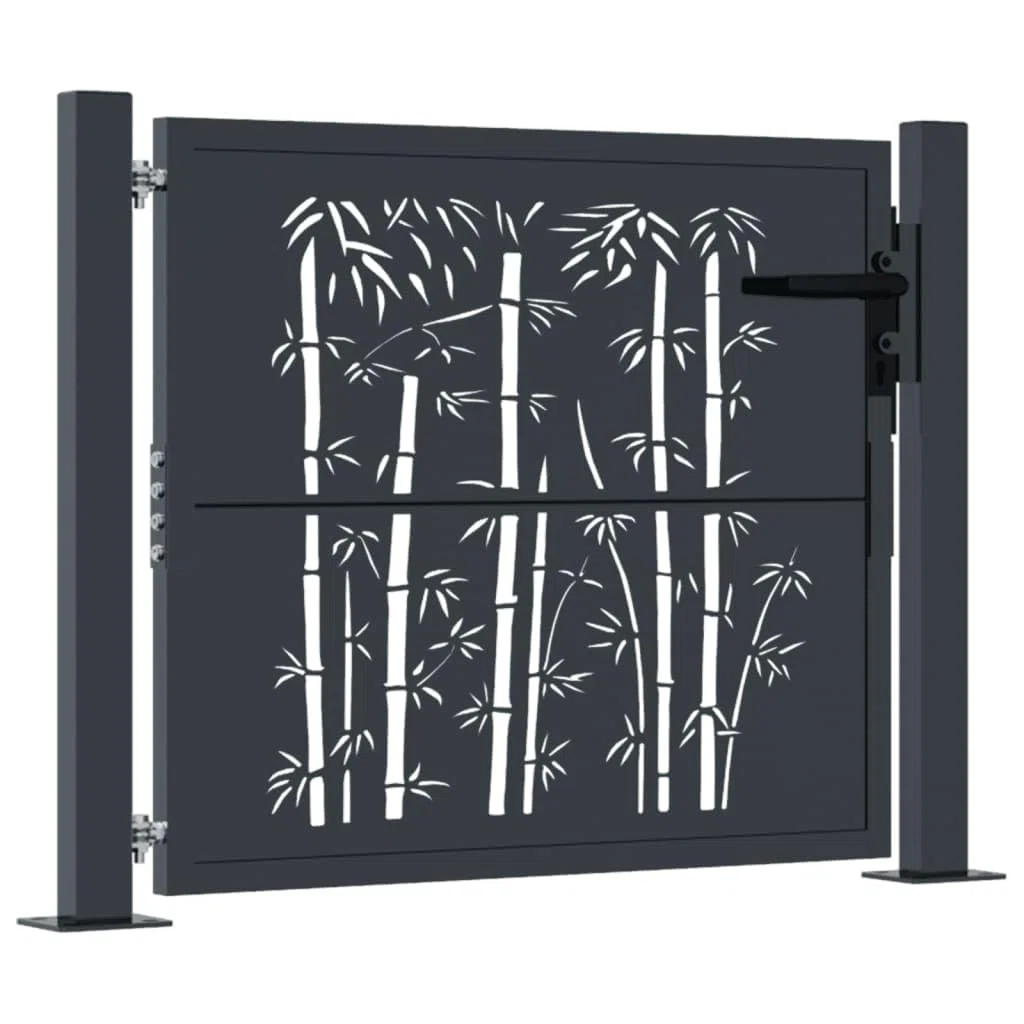 LAPOOH Puerta de jardín Acero Gris Antracita diseño bambú 105x80 cm, Puertas para Jardin, Puertas De Exterior, Valla Jardín, Rejas para Puertas De Entrada