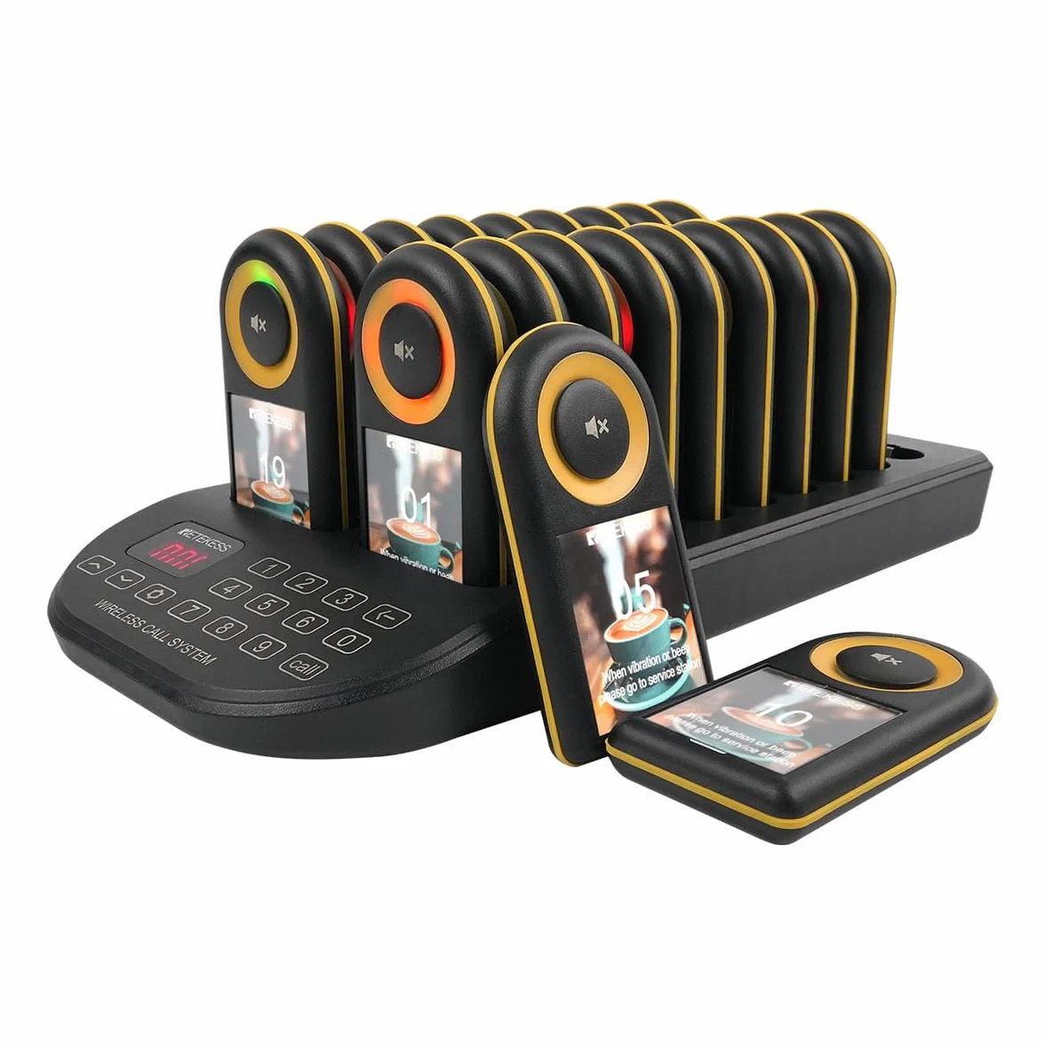 Retekess TD169 Buscapersonas Restaurante, 500M Avisadores Hosteleria, 20 Buscapersonas, 3 Niveles de Volumen, 7 Tonos de Llamada, con Vibración, 300mAh 24H, Avisadores Clientes para Café, Bare, Hotel