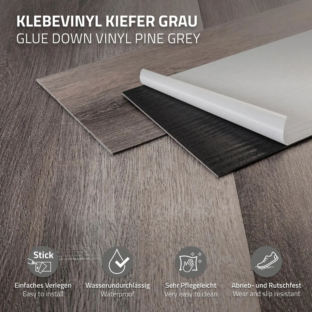 ML-Design Suelo Vinílico Adhesivo de PVC 11,15 m² Color Pino Gris Grosor 2mm Planchas de Vinilo Autoadhesivas 91,5x15,3cm 80x Láminas Aspecto Madera Antideslizante Impermeable Fácil Instalación