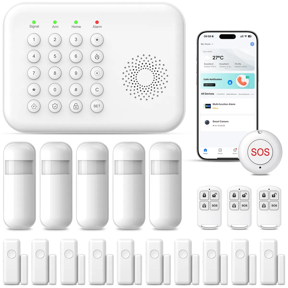 Sistema de Seguridad inalámbrico para el hogar, Sistema de Alarma 4G/WiFi con Teclado, Ampliable (hazlo tú Mismo) con sensores de Puerta y Movimiento, alertas de la App Tuya, sin Contrato (20 PCS)