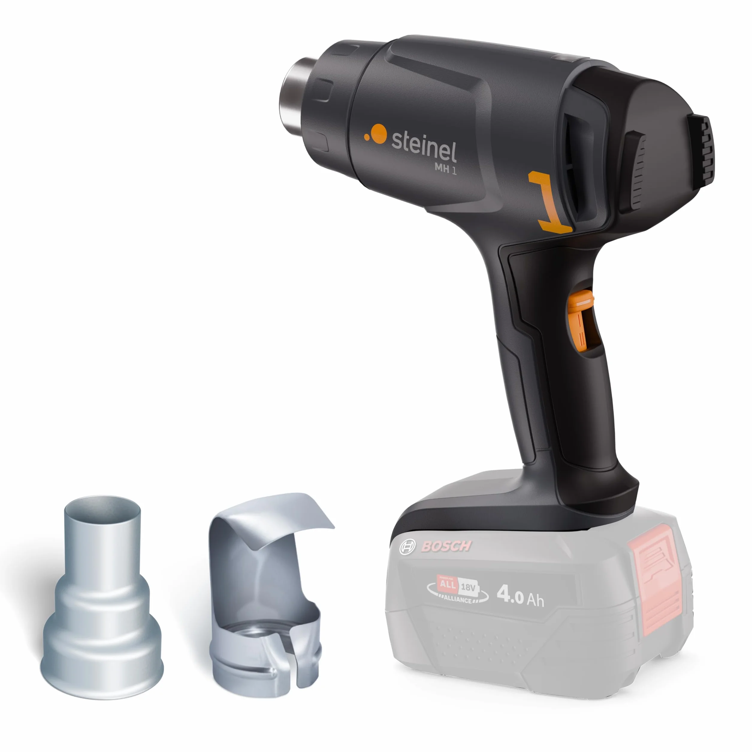 Steinel Pistola de aire caliente sin cable MH 1, sistema Bosch PFA 18V, 2 niveles de temperatura 300°C/450°C, pistola de calor para soldar y retractilar