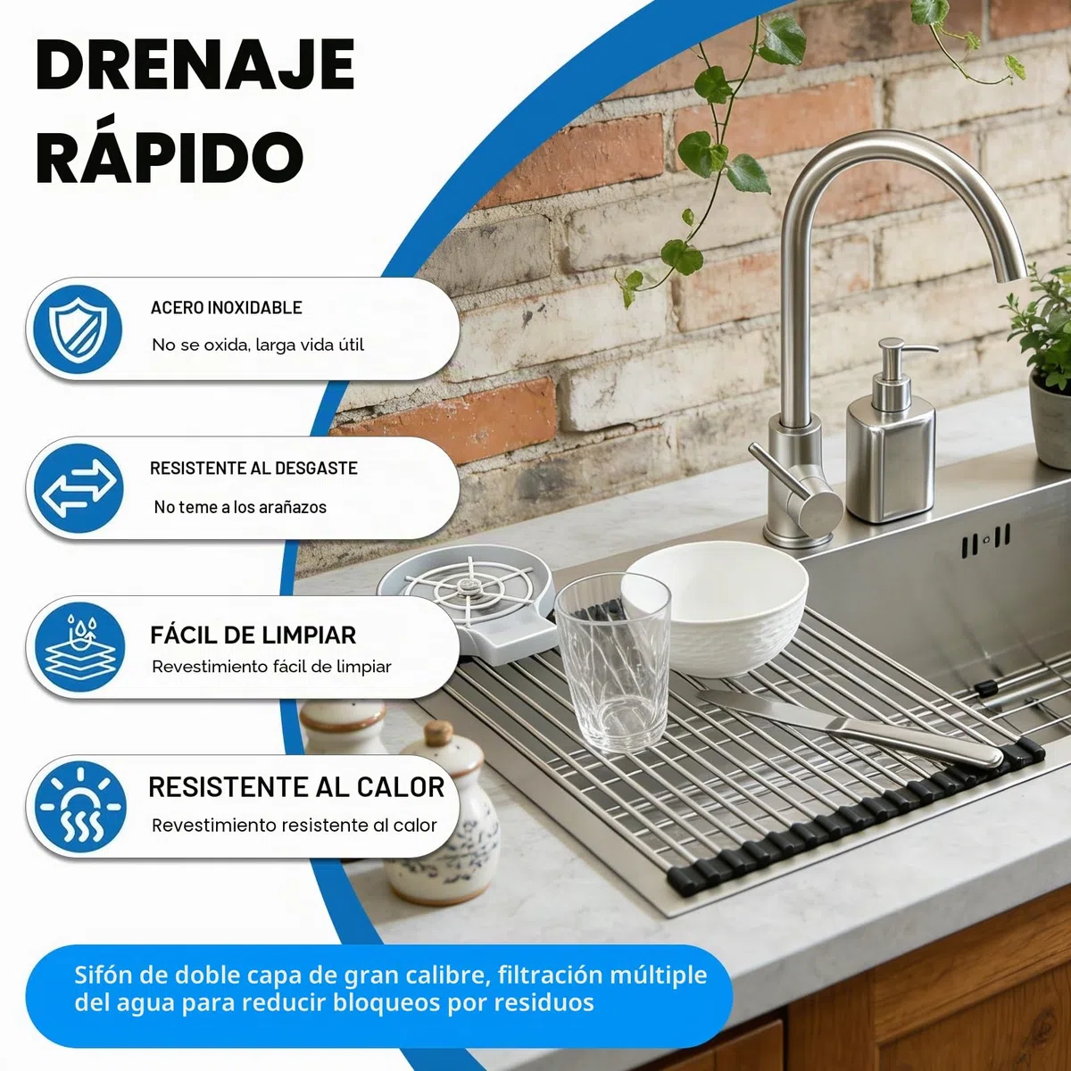 Fregadero Cocina 85x50cm, Fregadero de Cocina Acero Inoxidable 304, Multifuncional Fregadero Cocina Grande 1 Seno, con Grifo, Filtro de Drenaje, Rejilla de Fondo, Sifón y Descarga (kitchen sink)