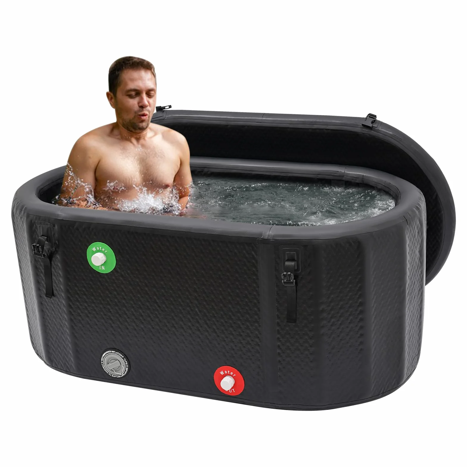 Bañera de hielo 370L con tapa, bañera de baño de hielo profesional para adultos, bañera plegable, bomba de aire y bolsa de transporte, baño de agua fría para deportistas, recuperación muscular, 150 x