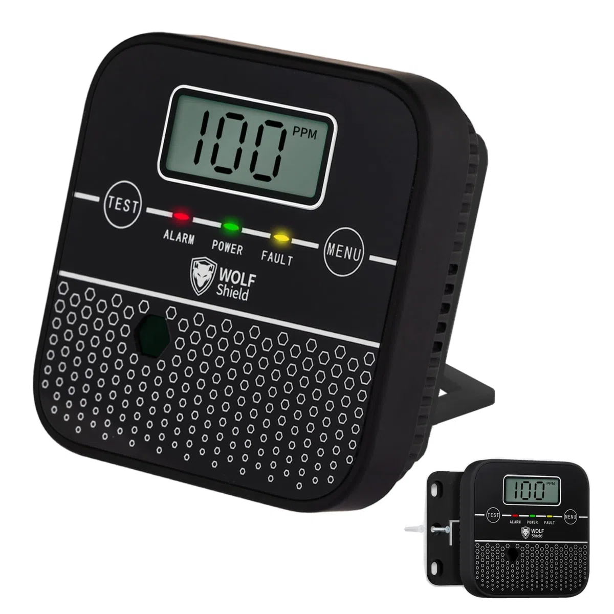 Detector de Monóxido de Carbono Mini Alarma de Monóxido de Carbono WOLF SHIELD Sensor Monitor de CO con Pantalla LCD de Pie Función Silencio de Prueba para Casa Caravana, Autocaravana,Coche,Etc