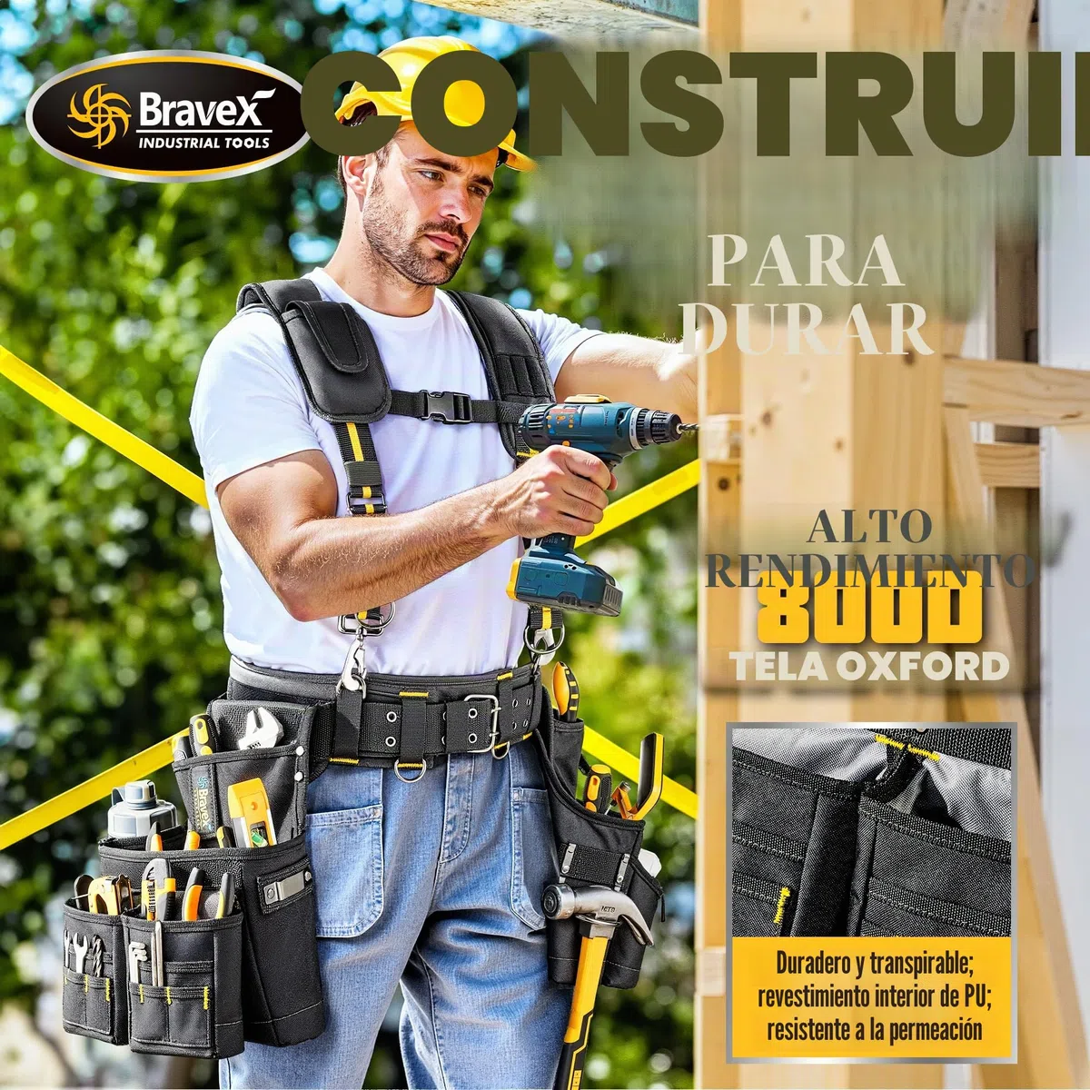 Cinturón de herramientas Pro Ultra, antidesgaste, 20 bolsillos 5 combi, estilo Y, para enmarcadores, carpinteros y electricistas, nailon balístico 1200D