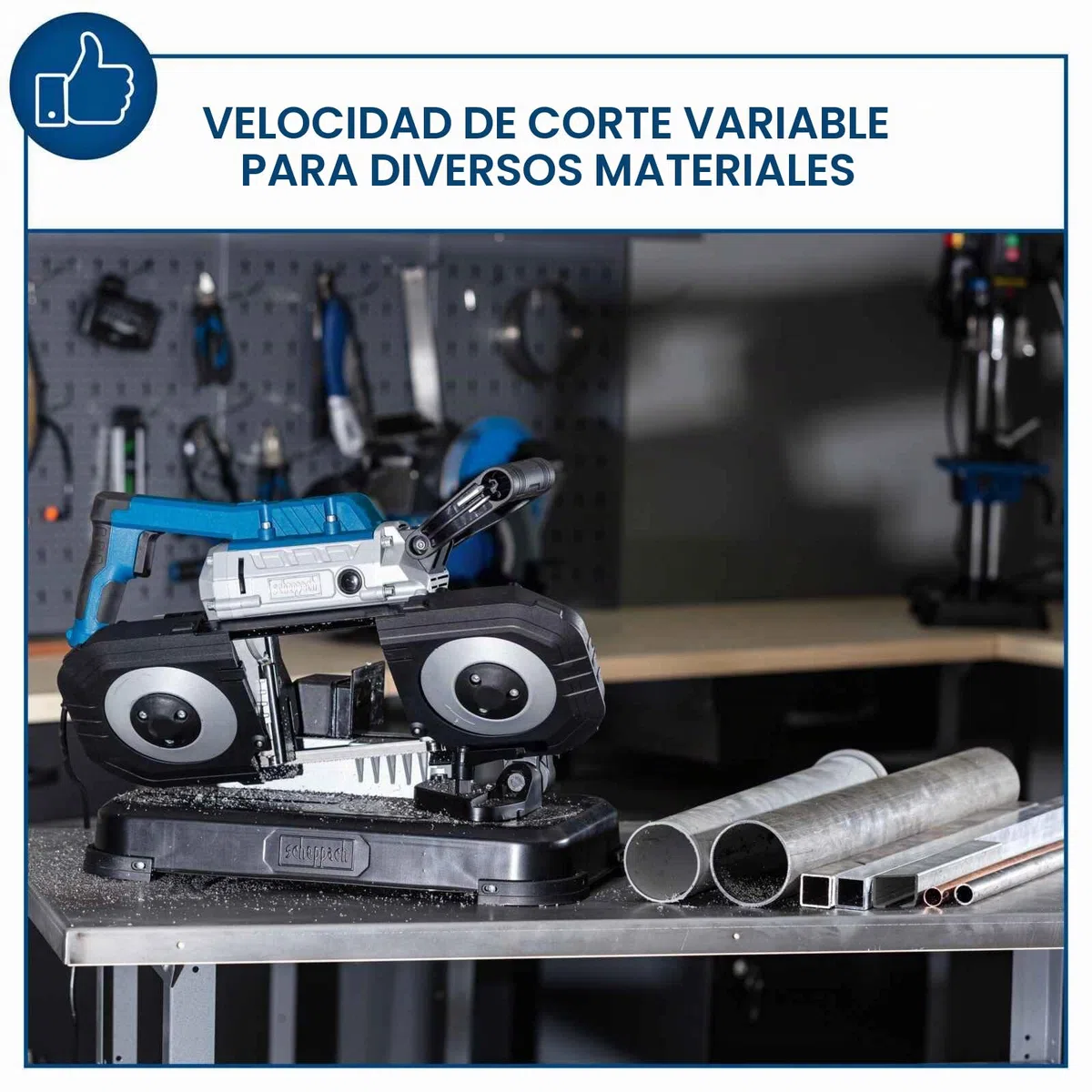 Scheppach - Sierra de cinta para metales MBS1200 | 1200W | Corte 127x127mm | Velocidad variable: 0,7-2,4 m/s | Ligera, manejable y extraíble para uso eléctrico | LED&Segunda hoja incluida