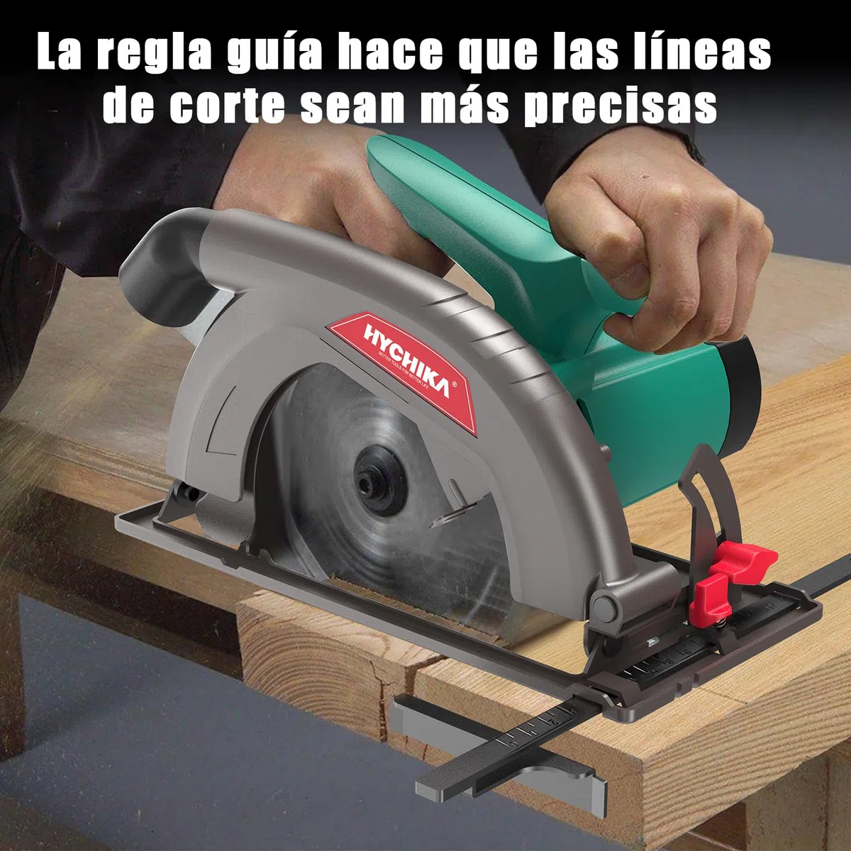 HYCHIKA Sierra Circular 1300W 4500RPM 185mm Mini Sierra Circular, Motor de alta Potencia, Profundidad de corte 65mm (90º), 45mm (45º), Extracción de Polvo, 2M Cable, para Corte de Madera/Plástico