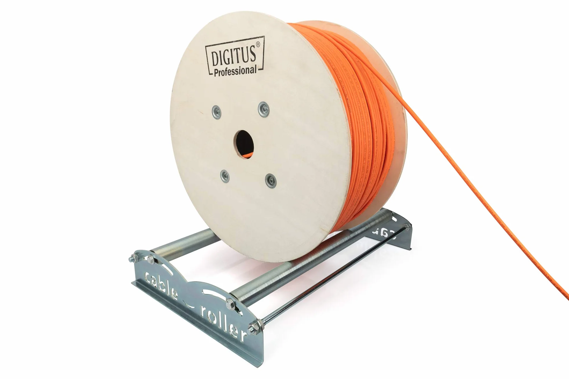 DIGITUS Desbobinador de bobinas de Cable - Desbobinador para Cables de instalación de Red - Capacidad de Carga 150 kg - Ancho máx. de Bobina 540 mm - Rodillos de Soporte Regulables - 600x400x100 mm