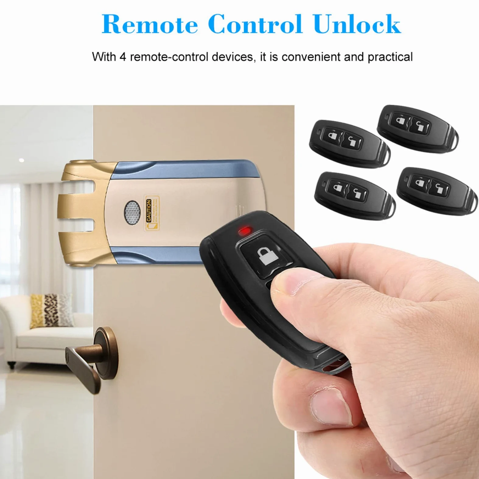 Cerradura de Control Remoto inalámbrico Seguridad Invisible Entrada de la Puerta sin Llave Cerradura Inteligente Aleación de Zinc Metal con 2/4 Llaves remotas Sistema de Seguridad