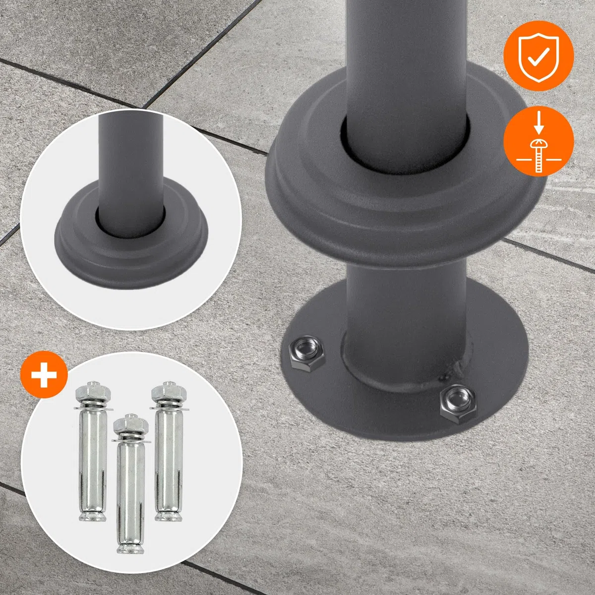 ECD Germany Buzón de Acero Inoxidable Antracita Base Autoportante Exterior con Soporte Poste Antracita Casillero Moderno con Compartimento para Periódicos y Cerradura con 2 Llaves Incluidas