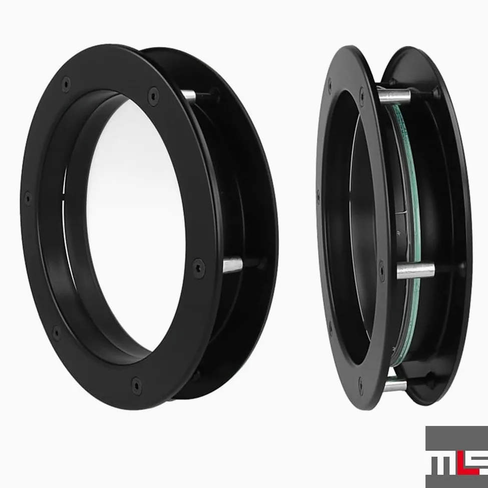 MLS Ojo de Buey B4000, de Aluminio Robusto, Vidrio de Seguridad VSG, para Puertas de 40 mm de Espesor, Tornillos de Fijación Visibles en Ambos Lados, 300 mm de Diámetro, Vidrio Transparente, Negro