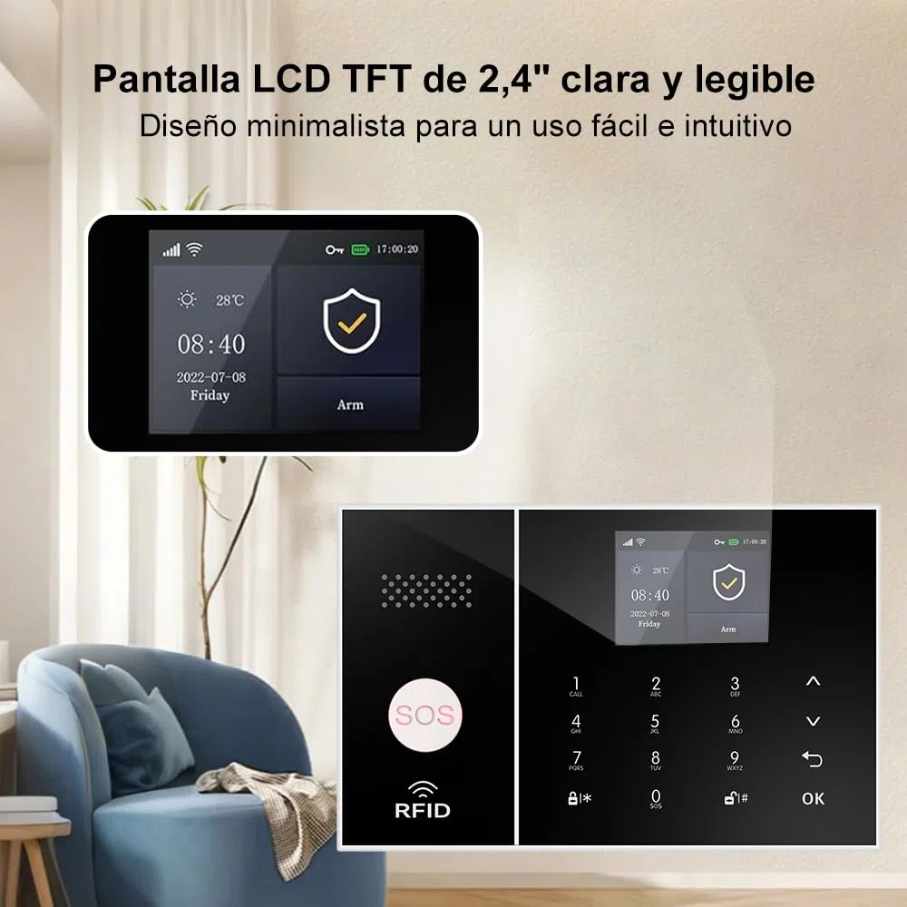 Sistema de Alarma para casa con WiFi + 4G gsm, Kit Alarma casa sin cuotas, notificaciones por App, Llamadas y SMS, Ampliable inalámbrico Compatible con Alexa y Google Assistant (ZZ)