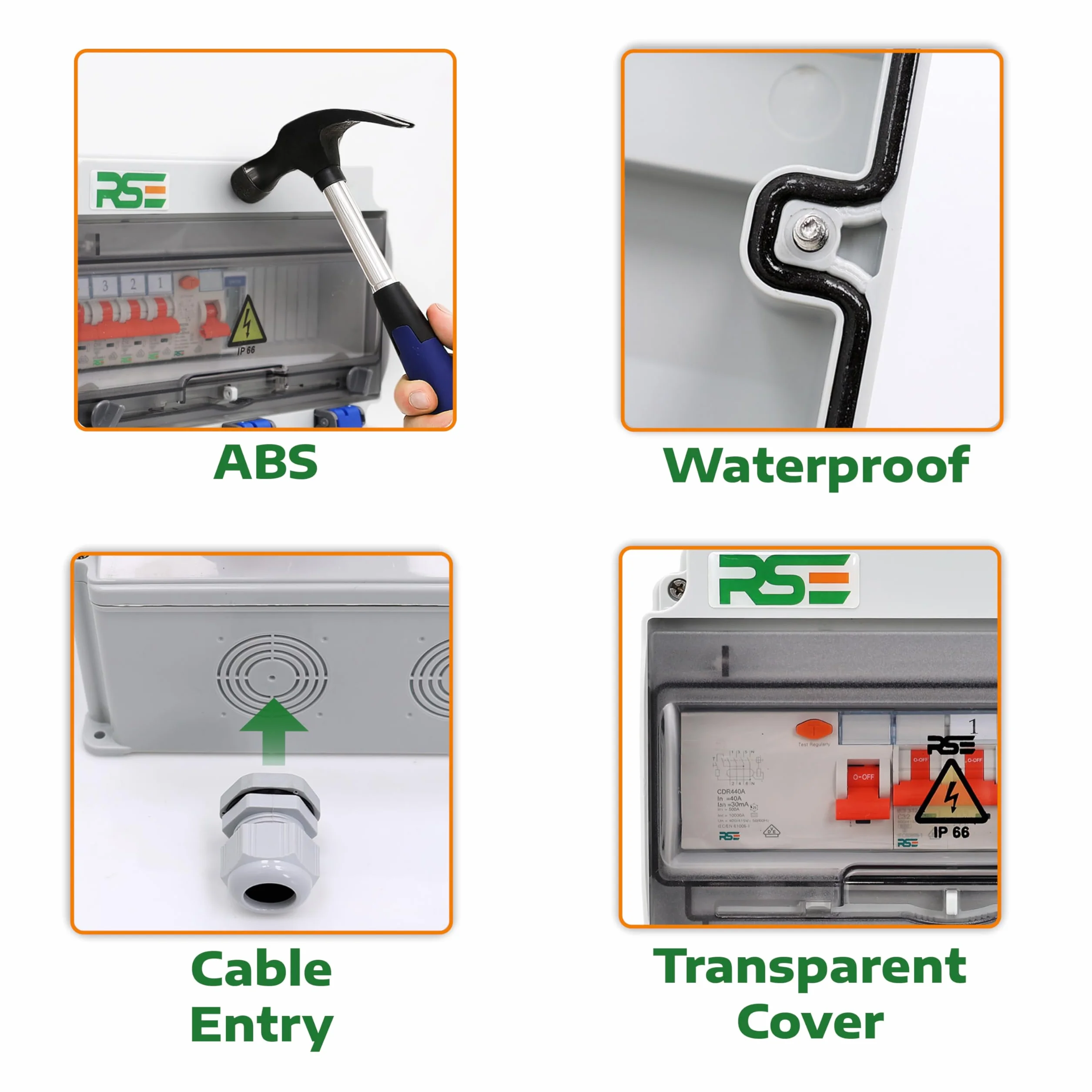Distribuidor de corriente de pared totalmente cableado 32A 16A 230V con enchufe CEE IP65, 9. 1 x 32 A, 1 x 16 A, 3 x 230 con LS+FI