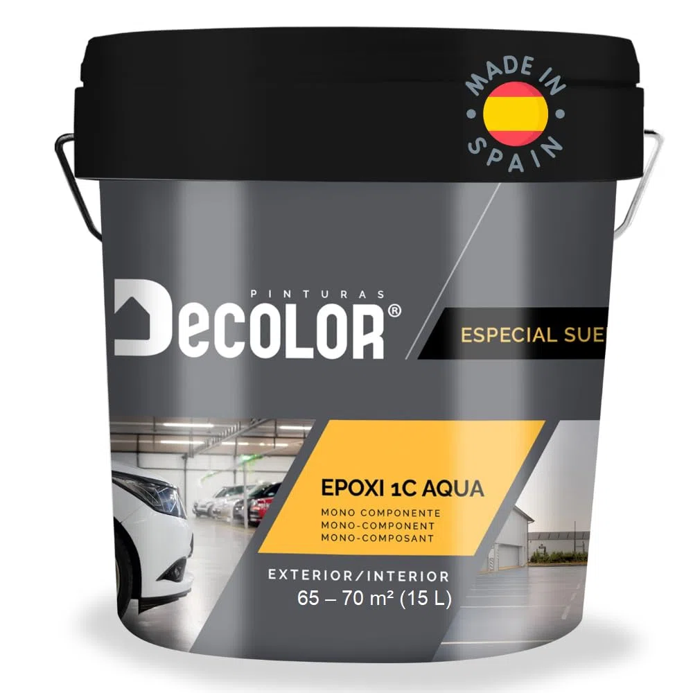 Pintura de Resina Epoxi Monocomponente Al Agua. Protege y Decora Suelos de Hormigón, Garajes, Terrazas, Pistas Deportivas. Exterior/Interior. 15 Litros GRIS LUMINOSO RAL 7035