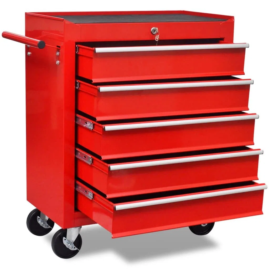 vidaXL Carrito de Herramientas con 5 Cajones Acero Rojo Caja Bricolaje Ruedas