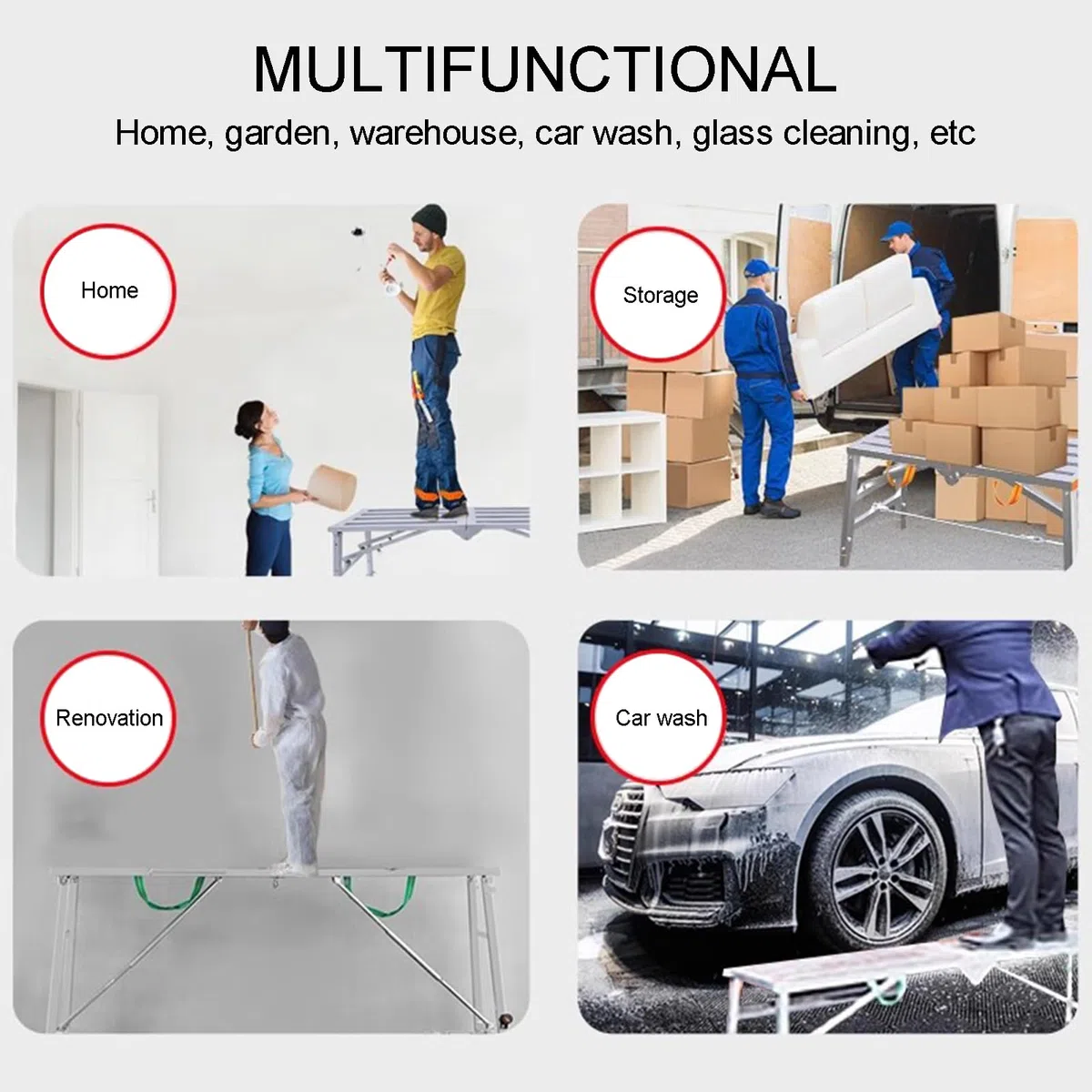 Plataforma de Trabajo Plegable, Andamio Ajustable Portátil, Andamio Resistente para Limpieza de Techos, Taburete Escalón para Remolque Vehículo, 160 x 30 cm
