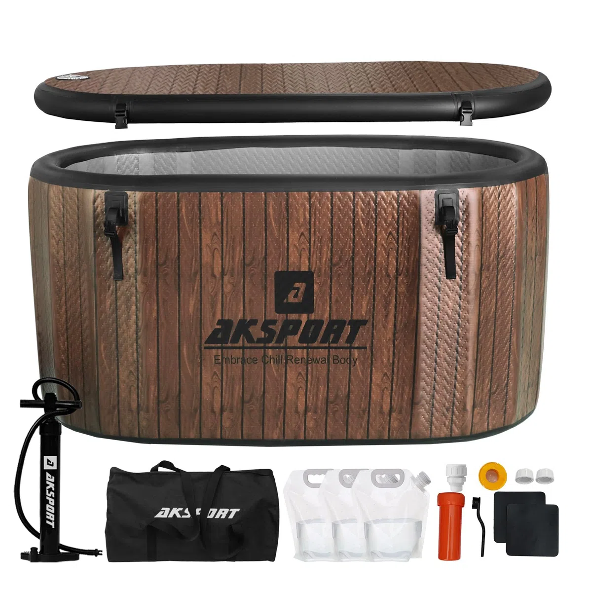 AKSPORT Bañera de hielo hinchable XXL (150 x 80 x 75 cm, 507 L) – Bañera profesional para terapia de frío con conexión para dispositivo de refrigeración, para interior y exterior