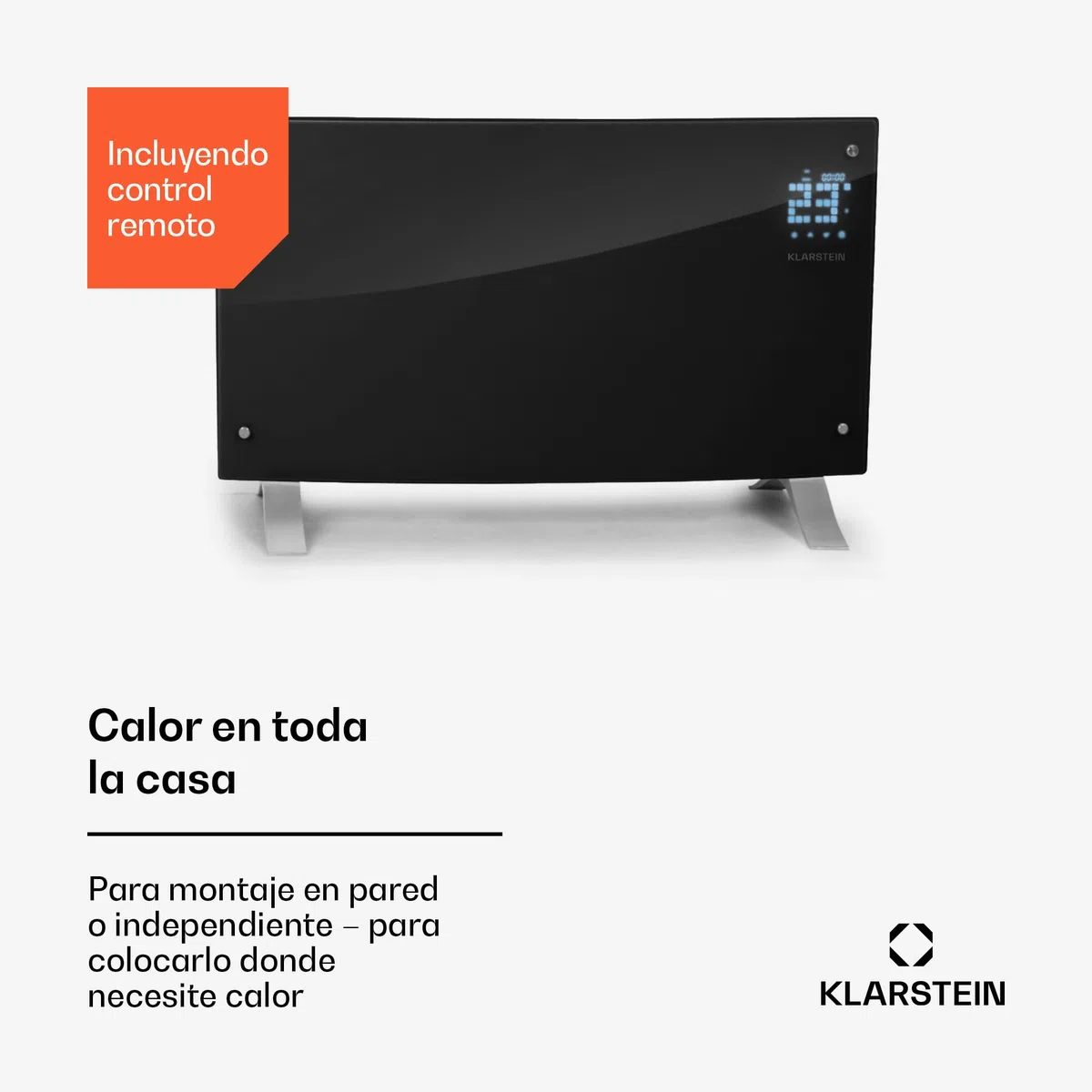 Klarstein Radiadores Bajo Consumo Electricos para Casa, Estufa Electrica de 2000W con Patas de Aluminio, Radiador Electrico Silencioso, Portátil y Delgado, Estufas con Panel para Pared y Termostato
