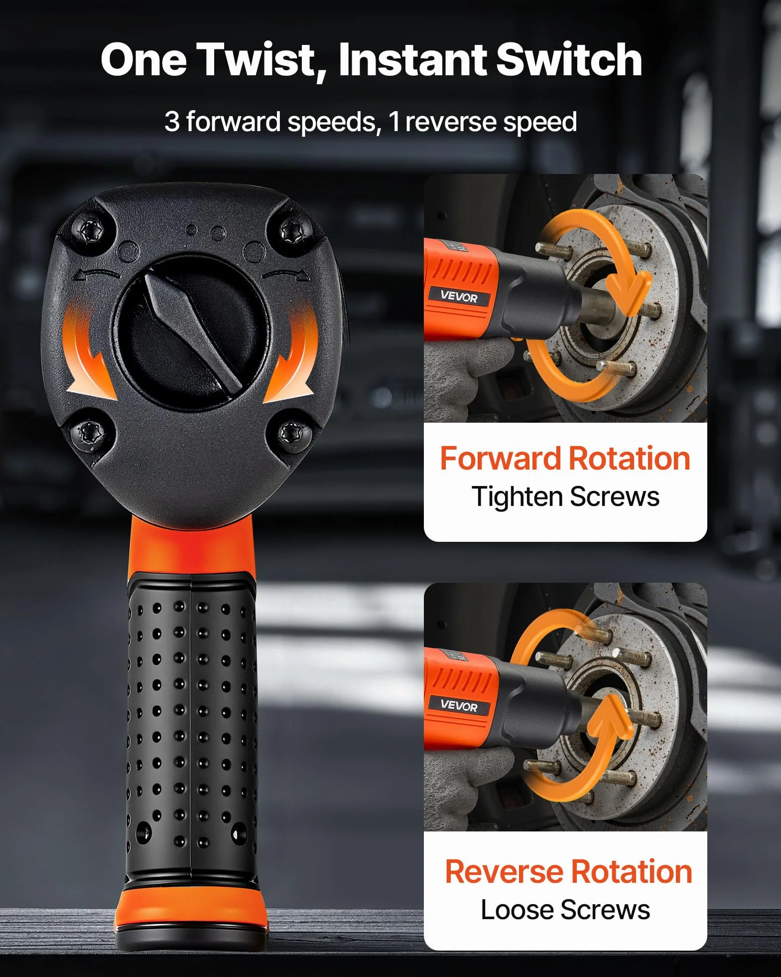VEVOR Llave de Impacto Neumática, Par Máximo Inverso 1490 Nm, Ajuste de 4 Velocidades, 7500 RPM, para Talleres y Garajes, para Reparación Ligera y Mantenimiento de Vehículos, 200 x 150 x 70 mm