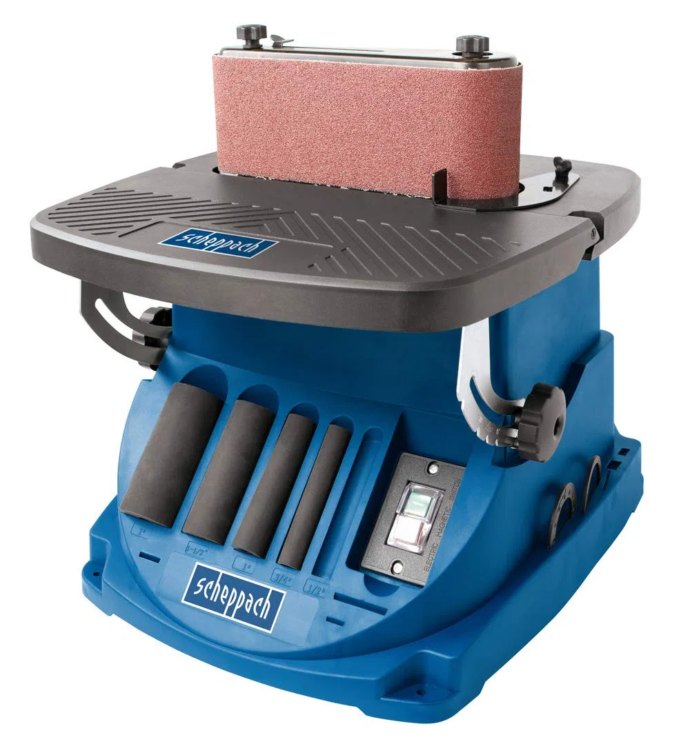 Scheppach OSM600 Lijadora de Banda y De Eje Oscilante 2 en 1 para un Acabado liso sin Rayas, 450W de Potencia, Azul