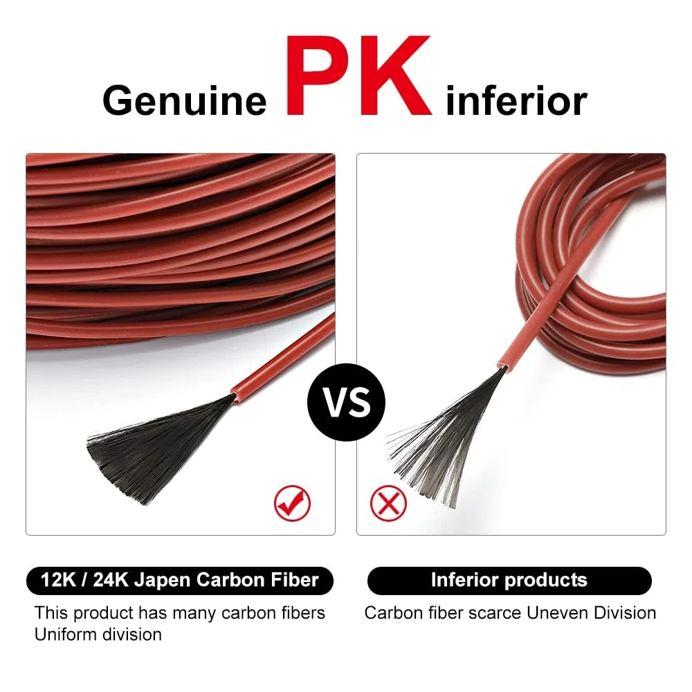Cable de calefacción de Goma de Silicona de 100 Metros, 12K, 33Ohm/m, 3Mm, actualización de Fibra de Carbono, líneas de calefacción de Chaqueta de Silicona for Cable de Suelo cálido