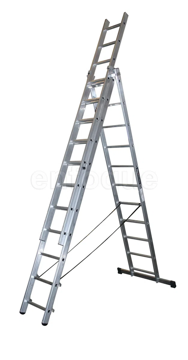 Escalera Profesional de Aluminio Triple Tijera Acceso con Tramo Extensible 3 x 11 Peldaños Serie Triple