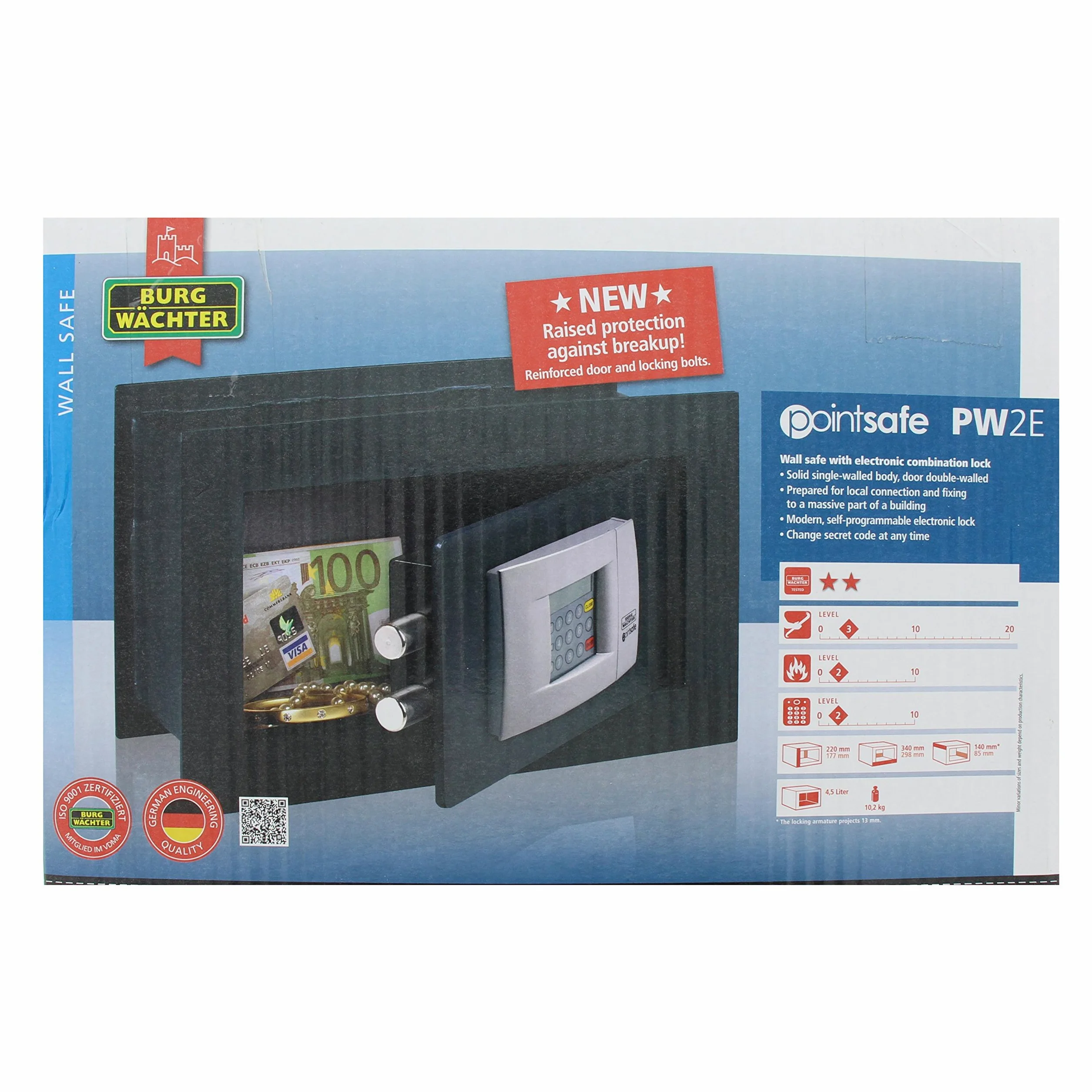 BURG-WÄCHTER Caja fuerte con cerradura electrónica, Point Safe, Empotrable, 4,5 l, 9,4 kg, PW 2 E, Negro