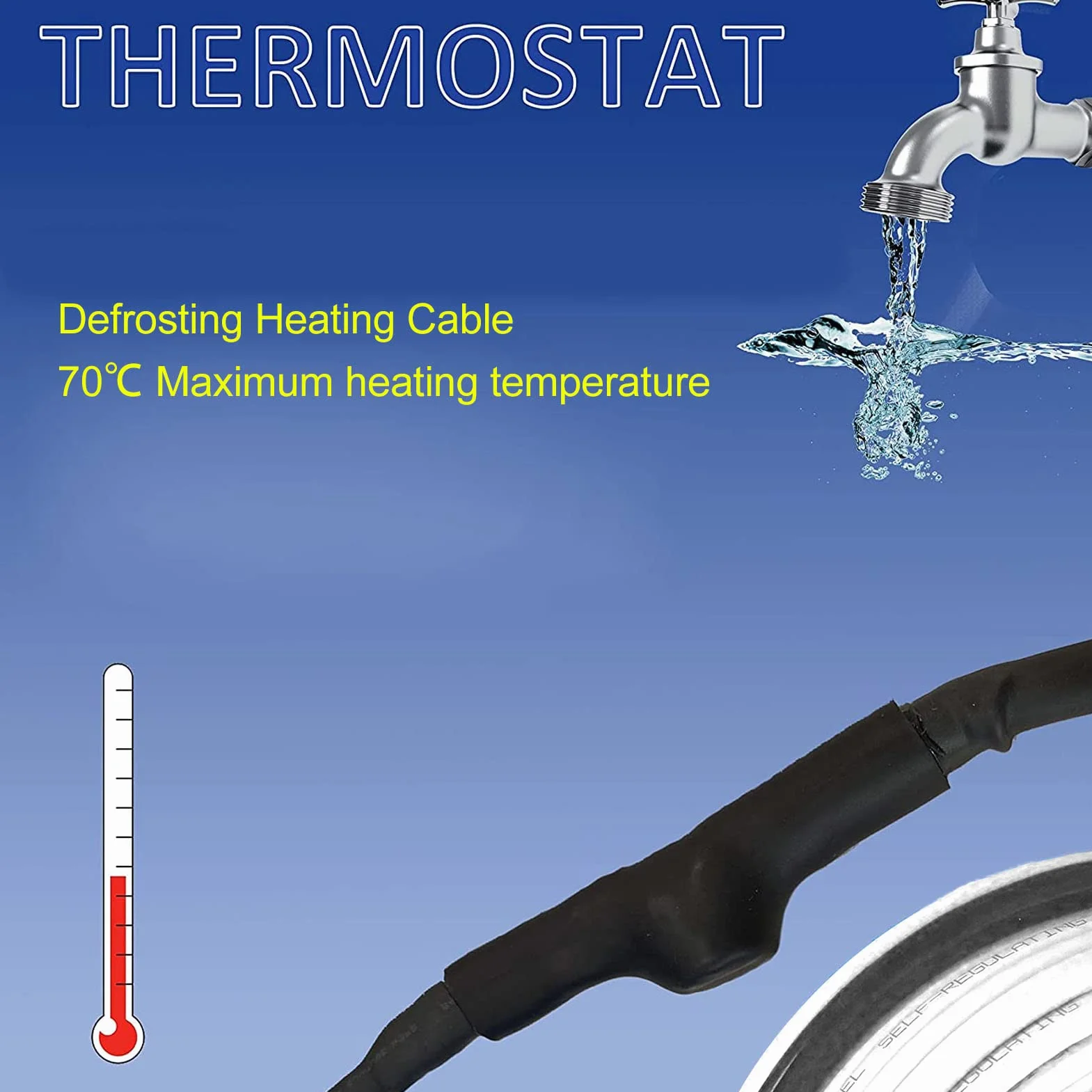 Cable de Calor Eléctrico de 240 W, Cable de Calefacción Anticongelante Resistente Al Agua para Descongelación de Tuberías de Agua AC220V
