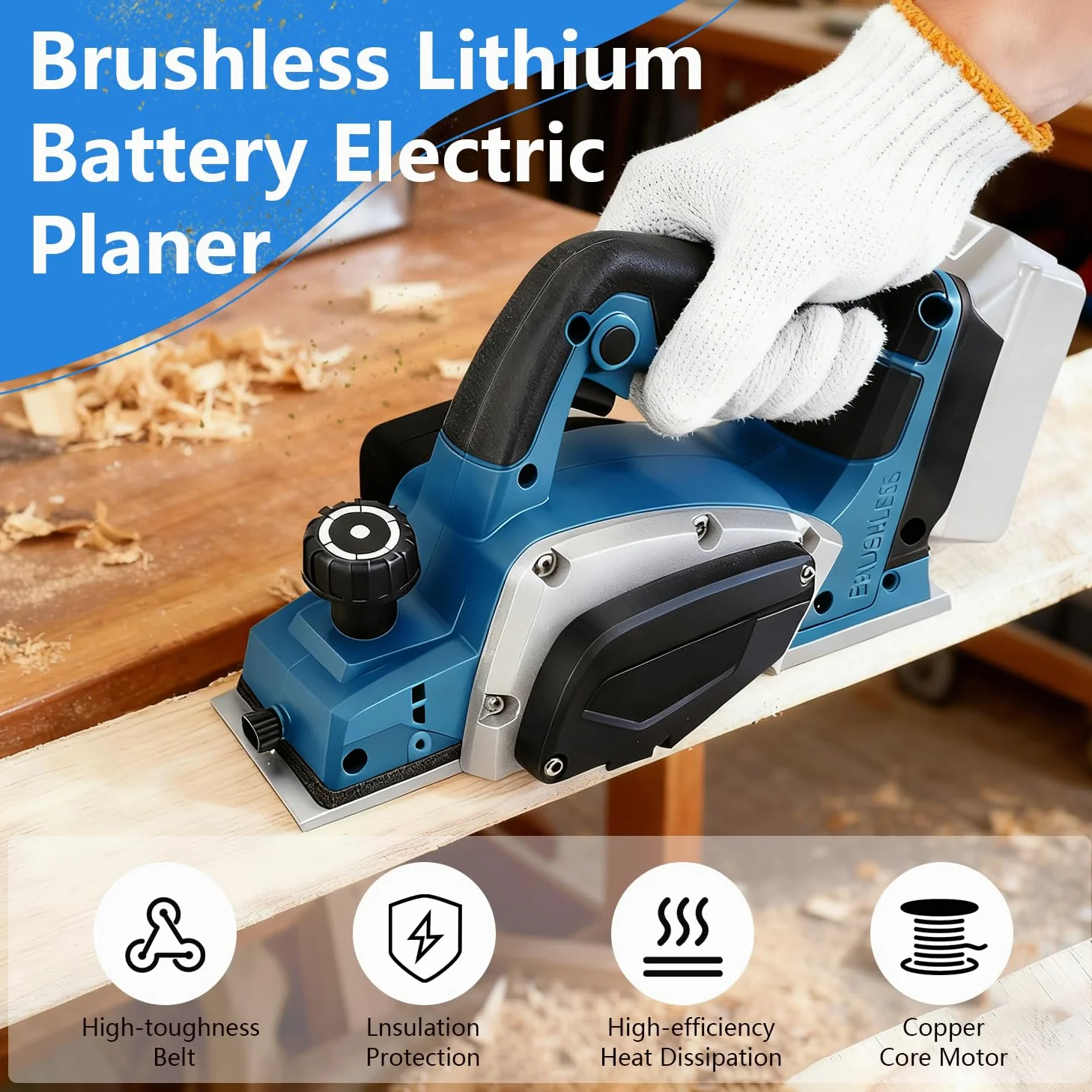 Cepillo eléctrico para madera, cepillo inalámbrico compatible con Makita 18 V batería, 15000 rpm cepilladora para trabajar la madera de puertas y muebles de casa (sin batería ni cargador)