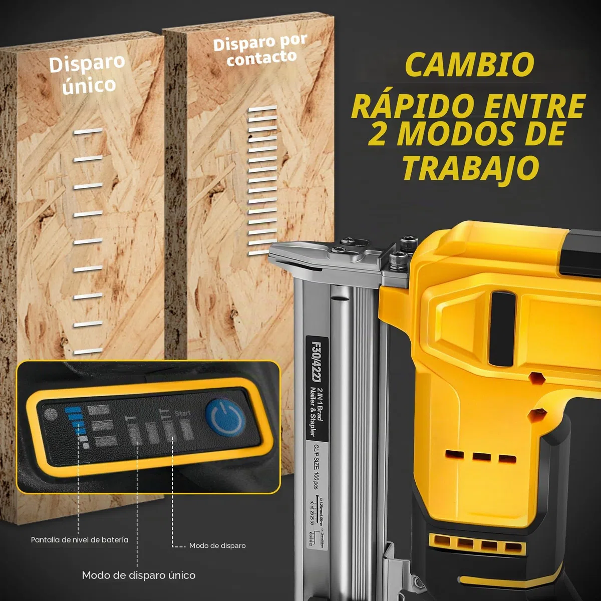 Clavadora inalámbrica de puntilla compatible con batería Dewalt 20V (sin batería), grapadora eléctrica sin escobillas de 18GA con 500 clavos y 500 grapas, pistola de clavos inalámbrica de 2 modos para