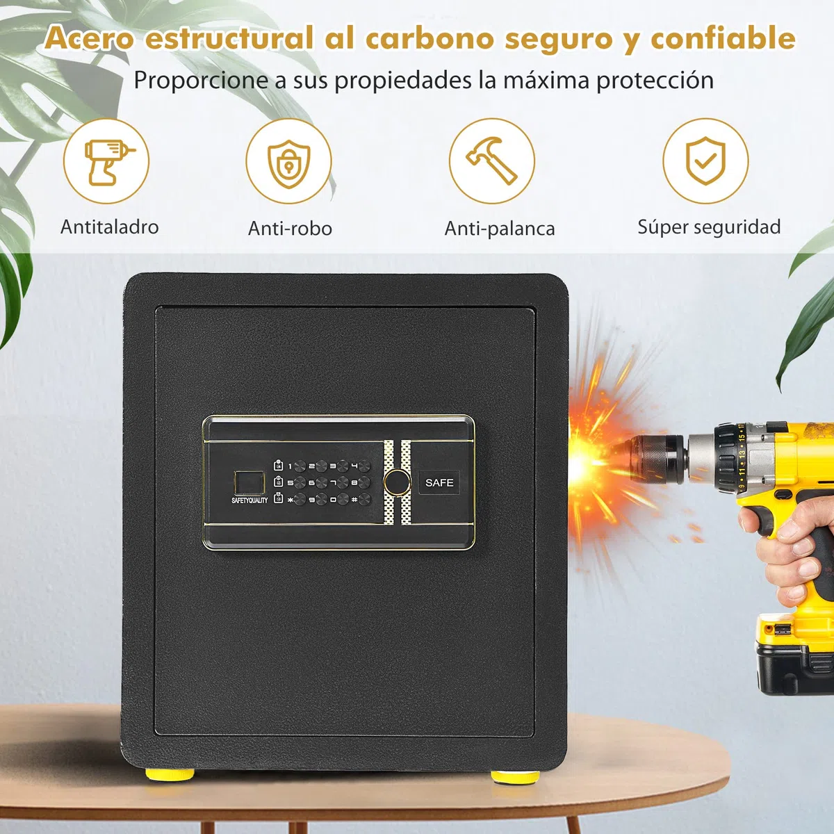 COSTWAY Caja Fuerte con Teclado Digital, Cerradura Integrada y Llaves Dobles de Seguridad, Estante Extraíble para Hogar, Oficina, Hotel (38L)