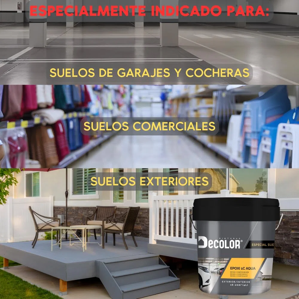 Pintura de Resina Epoxi Monocomponente Al Agua. Protege y Decora Suelos de Hormigón, Garajes, Terrazas, Pistas Deportivas. Exterior/Interior. 15 Litros GRIS LUMINOSO RAL 7035