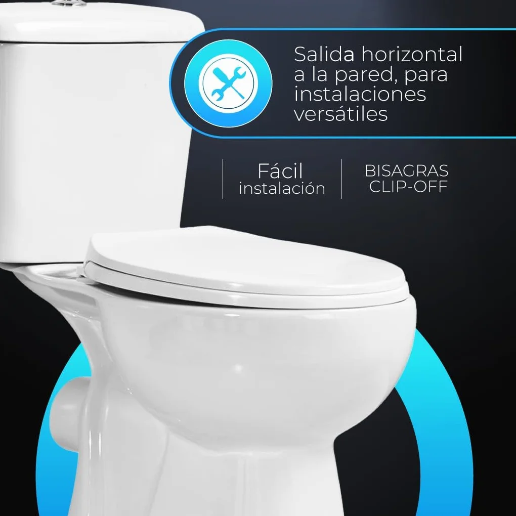 Inodoro Completo - WC Inodoro Completo con Sistema Rimless Antibacterias - Vater Baño con Tapa Dura Extrafina Amortiguada - Inodoro Salida Dual Eficiente con Ahorro de Agua (RIGAH, BIDE)