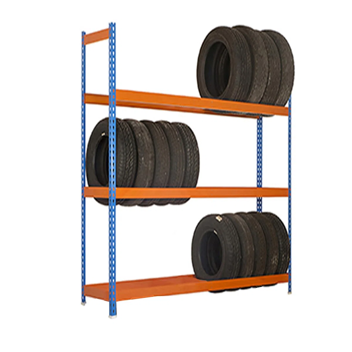 Simon Rack Estantería para Neumáticos, Soporte Neumáticos, 3 Niveles, Alta Capacidad Carga 120 kg, 2000x1800x450 mm, Estantería para 18 neumáticos, Azul/Naranja - Simonauto