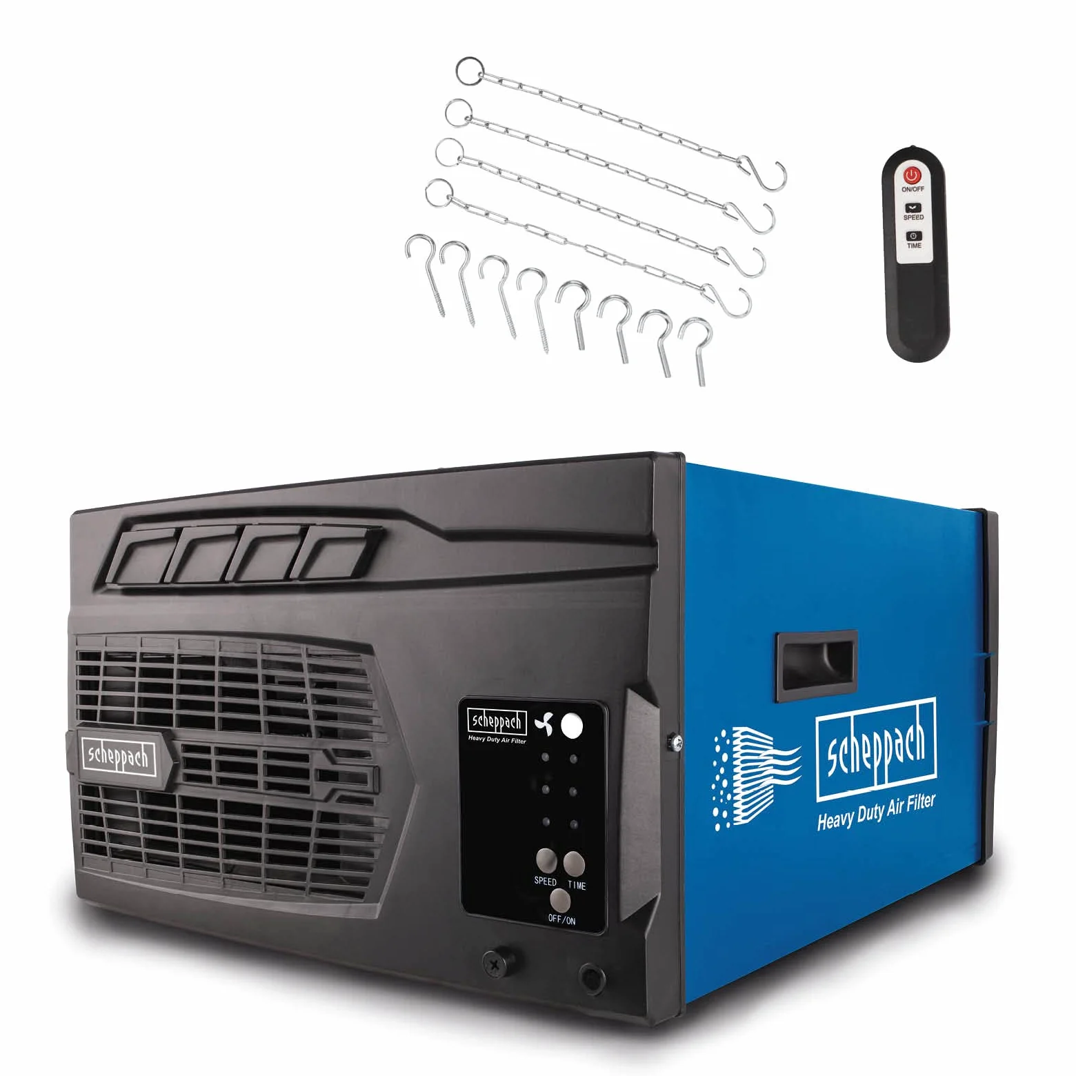 Scheppach Purificador de aire HDA-14 | 740 m³/h de capacidad | 3 niveles de filtración hasta 1 μm | Control remoto & Suspensión de pared | Para taller de hasta 400m²