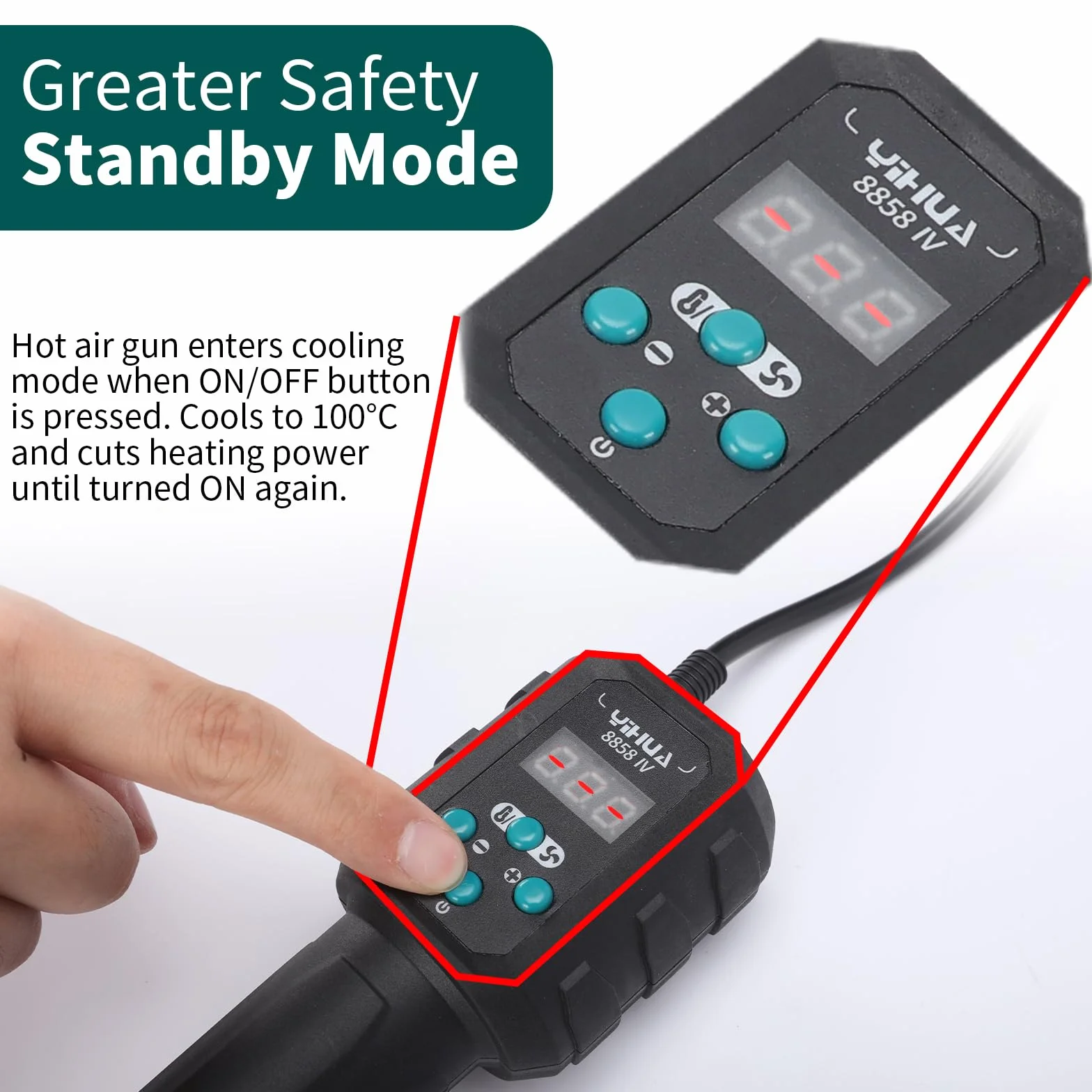 YIHUA 8858-IV pistola de calor para manualidades, soldadura electrónica, bricolaje, y tubo termorretráctil con función de control de temperatura y volumen de aire, modo de espera manual