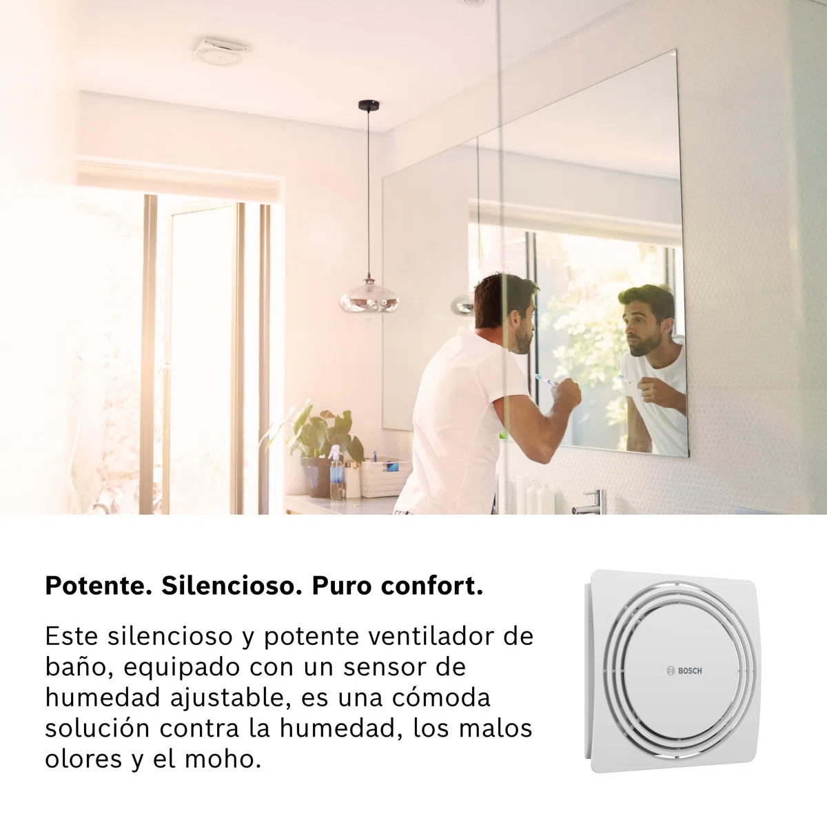 Bosch Extractor de baño silencioso 1900 DH 100mm - Para la ventilación del baño y WC, contra la humedad y el moho – Con sensor de humedad y temporizador – Diámetro 100 mm