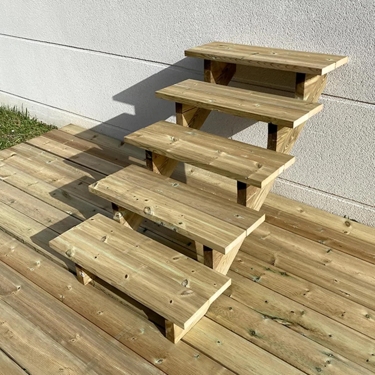 Escalera exterior de madera, de 2 a 7 peldaños, kit listo para usar, de madera, para jardín, balcón y terraza ( 5 peldaños sin contrahuellas,80 cm)