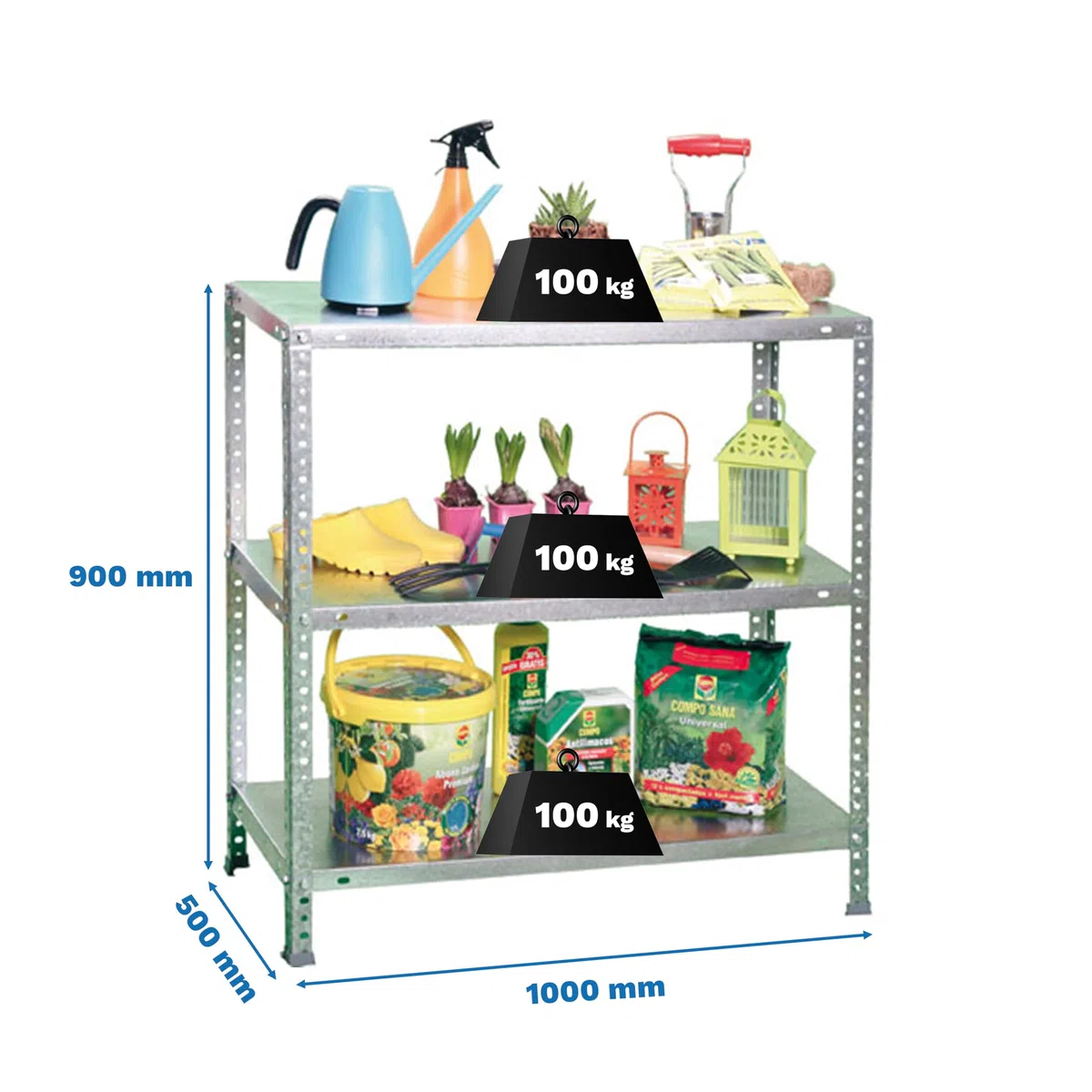 Simon Rack Estanteria Metalica 900x1000x500 mm, 3 Alturas, Bandeja Metal, 100 kg de Punto Flexión, Estanteria Almacenaje, Galvanizado - Comfort