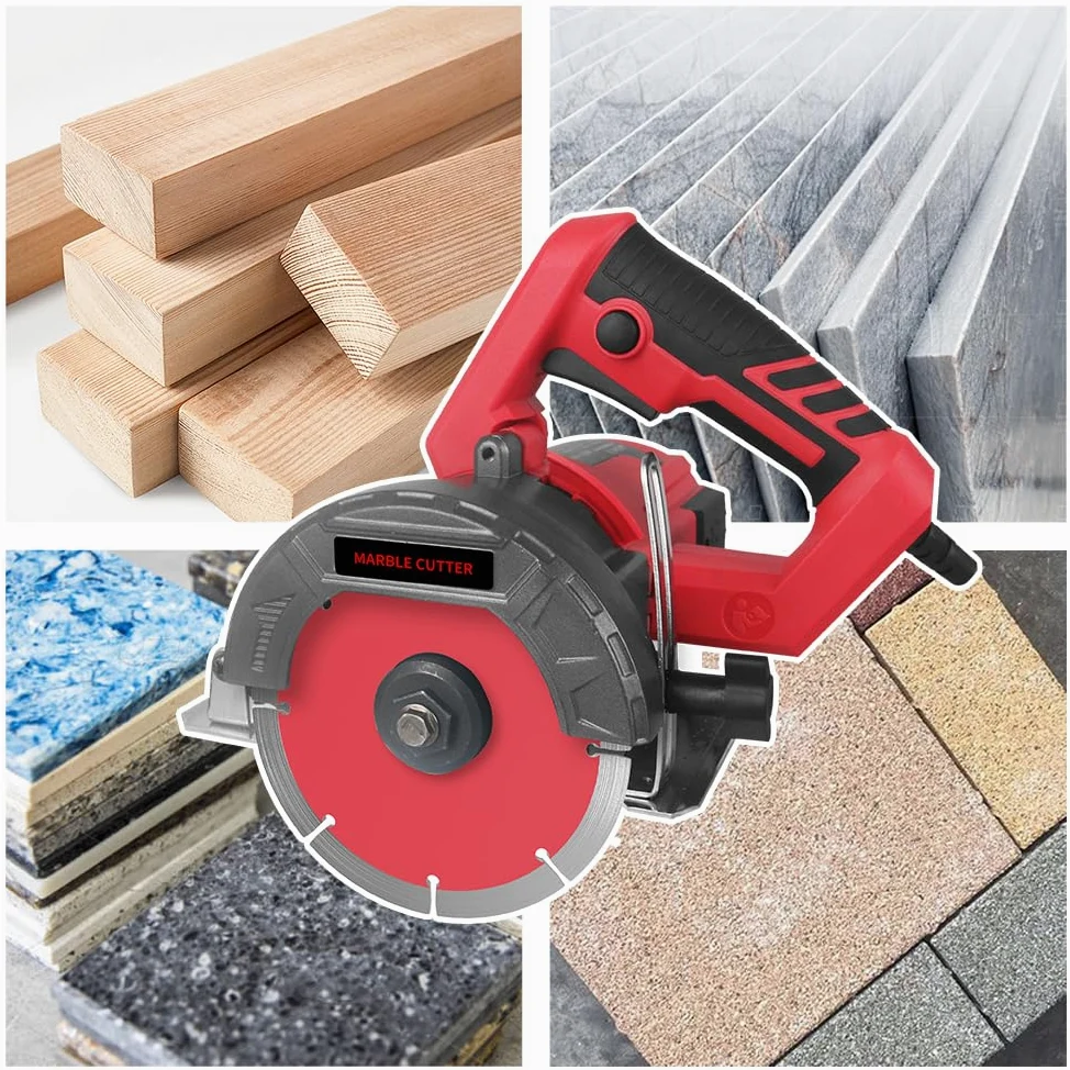 Hancaner Sierra de piedra seca, 1400 W, incl. Ø 110 mm, disco de corte muy resistente, corte de fase de 12800 rev/min y 0-45 grados de mármol, azulejos, cerámica, madera, PVC