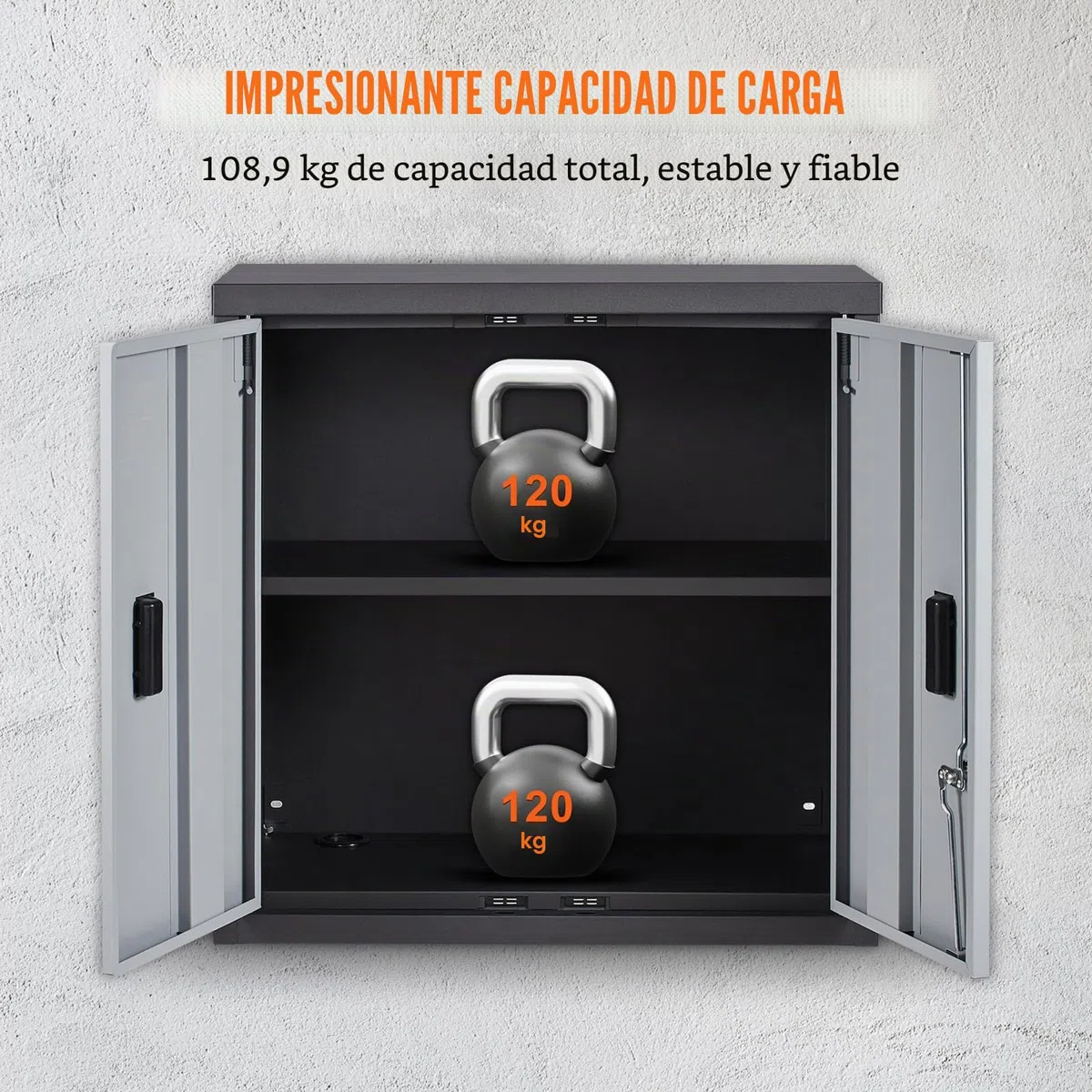 VEVOR Gabinete de Almacenamiento para Garaje 660x305x660 mm Armario de Herramientas Montado en Pared, Carga Total de 108,8 kg Estante Ajustable con Puerta Magnética para Taller, Almacén, Hogar, Negro