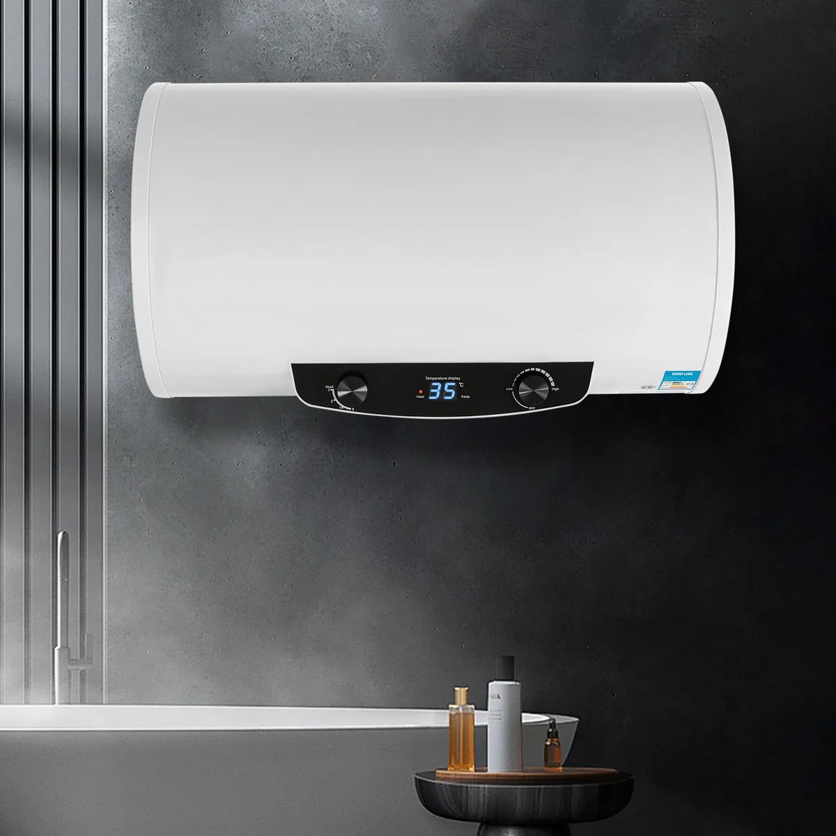 50L/120L de almacenamiento eléctrico horizontal, depósito de agua eléctrico, potencia de calentamiento de 2000 W y termómetro,válvula de seguridad, 120L(Capacidad real de agua: 70L)