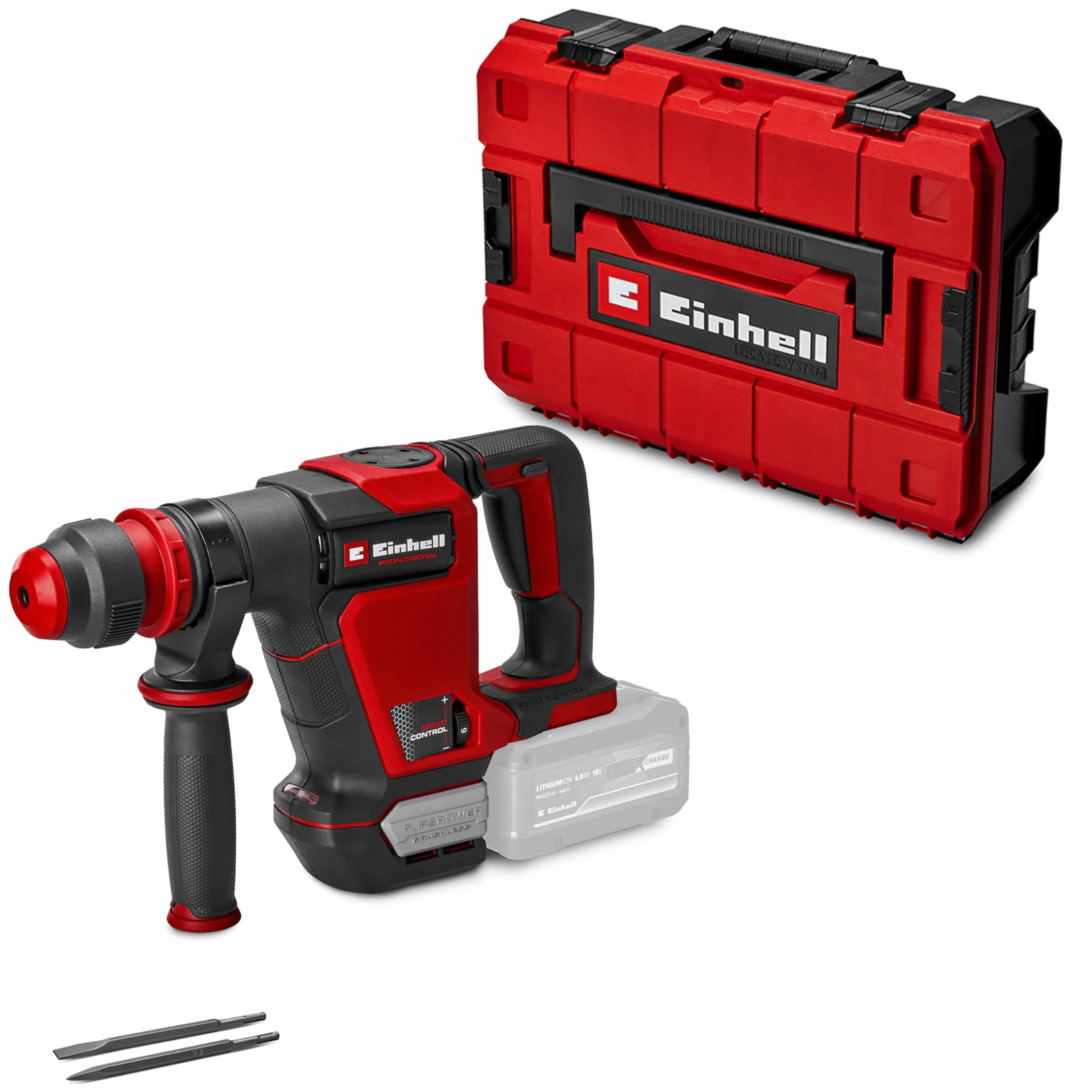 Einhell Professional Martillo de demolición con batería TP-DH 18/4 Li BL-Solo Power X-Change (18 V, brushless, 4,0 J, SDS-plus, marcha continua, cincel puntiagudo y plano + maletín, sin batería)