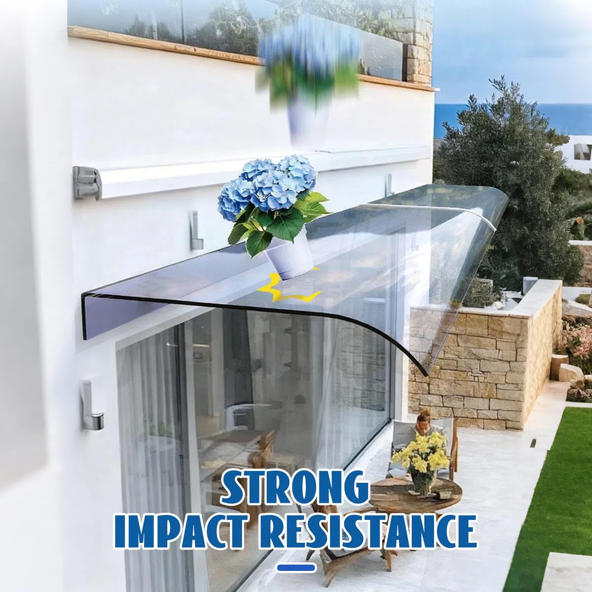 Marquesina Puerta Exterior en Policarbonato - Tejadillo de Exterior con Placas Transparentes, Protector Lluvia para Puertas y Ventanas (3.5mm Grosor)