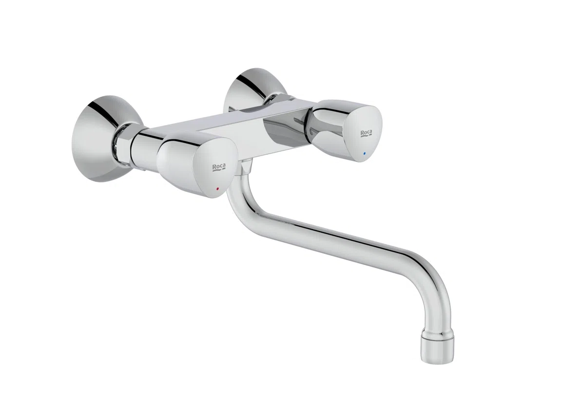 Roca A5A768EC00 Mezclador Bimando Fregadero/Lavadero, Caño Inferior, Coleccion Brava, Cromado