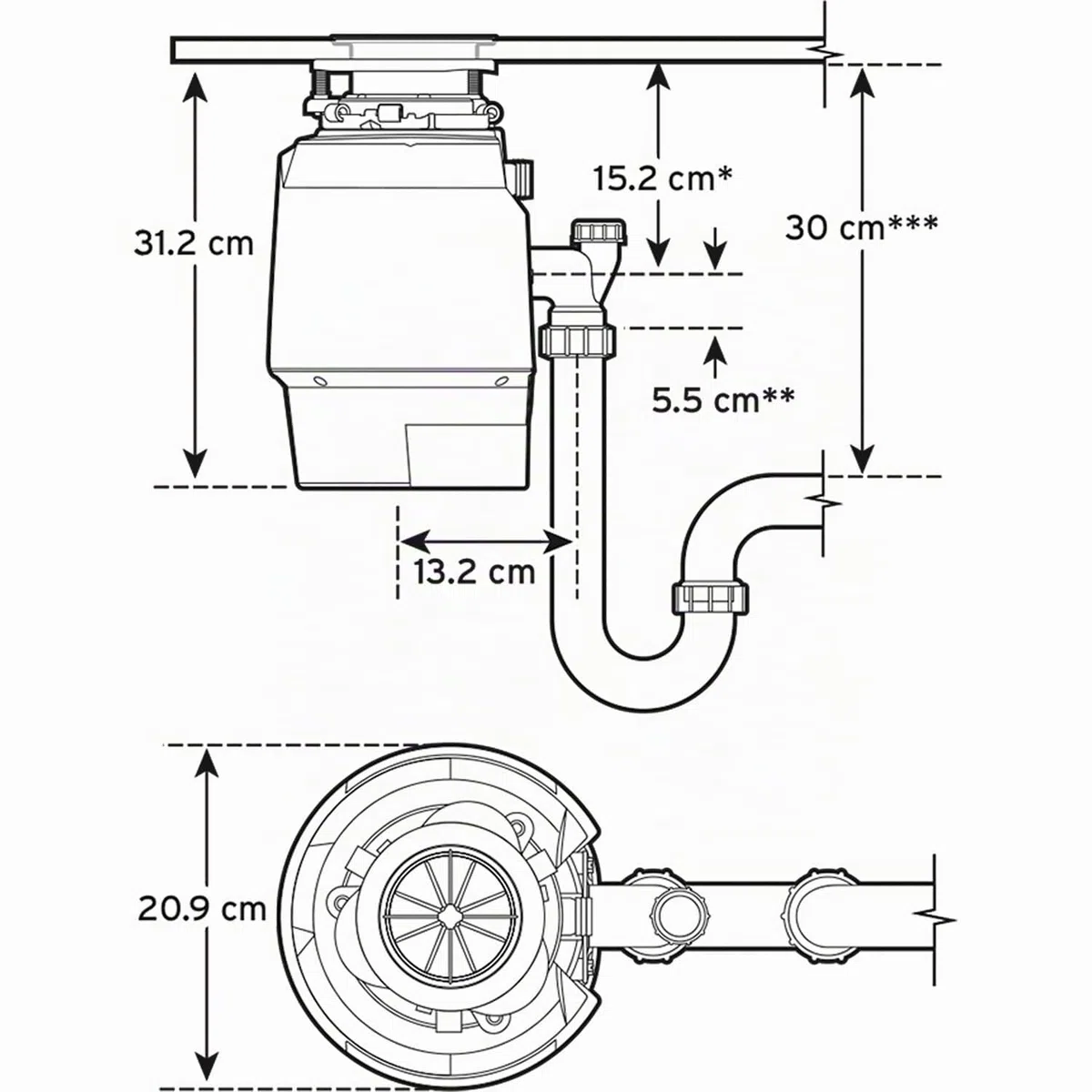 Insinkerator Premium 550 EC Triturador de residuos de cocina - Eliminador de residuos de cocina con motor de inducción de 0,5 CV e interruptor de aire