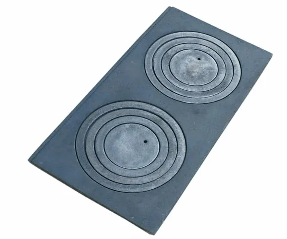 SEZAM Placa de fundición para horno con 2 agujeros, 63 x 31,5 cm, placa de carbón de hierro fundido gris